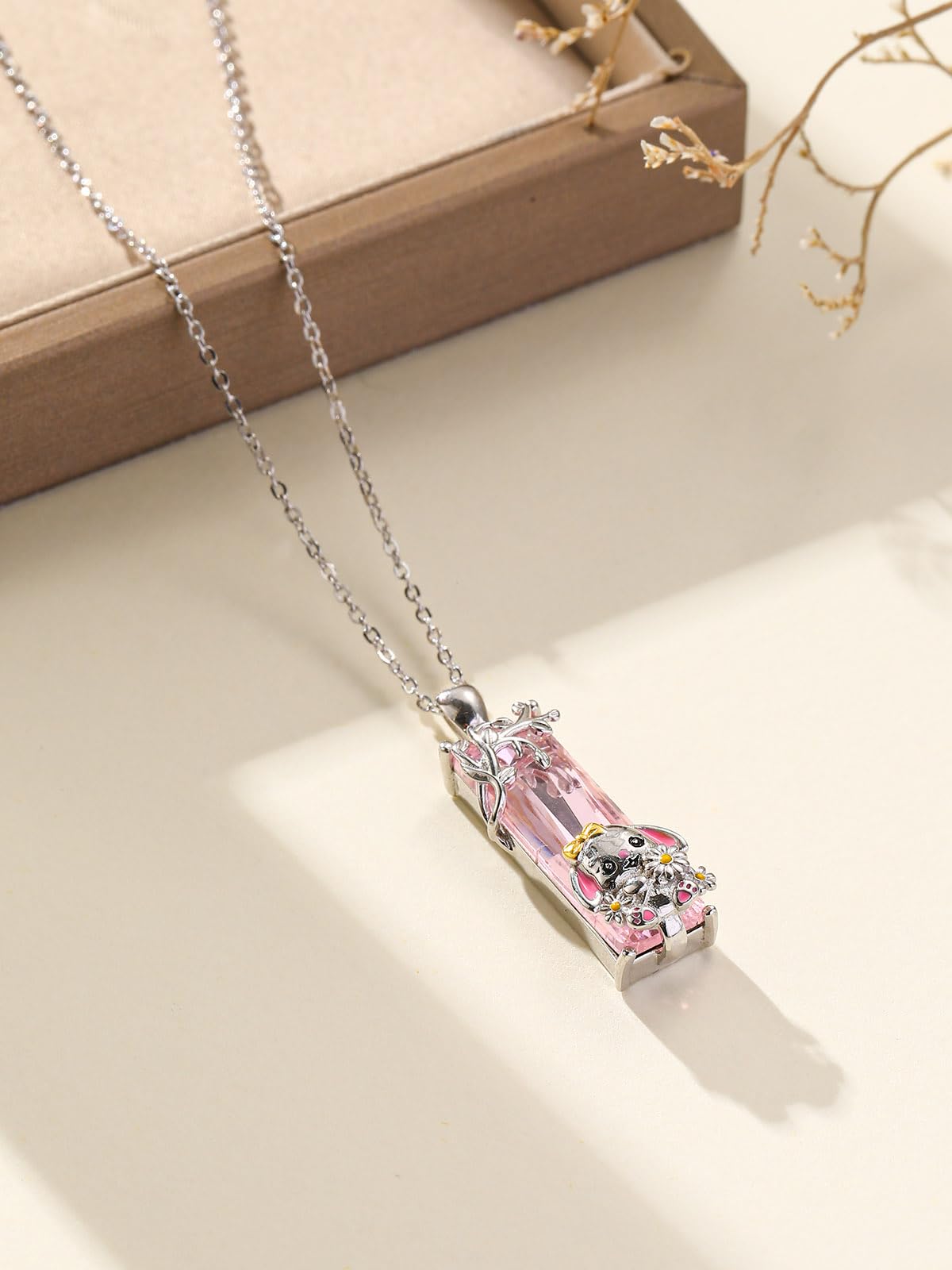 AENEAS Bunny Necklace 925 Sterling Silver Rabbit Pendant Necklace Pink Crystal Bunny Jewelry Gift for Women Wife Daughter