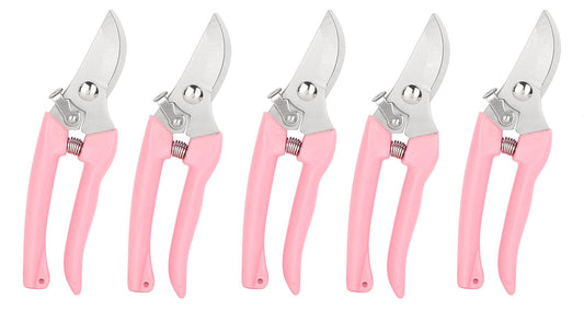 Garden Flower Shears Pruning Shears 6.9 inches Scissors Heavy Duty Plant Scissors for Cutting Flowers, Trimming Plants, Bonsai, Fruits Picking (Pink Handle 5pcs)