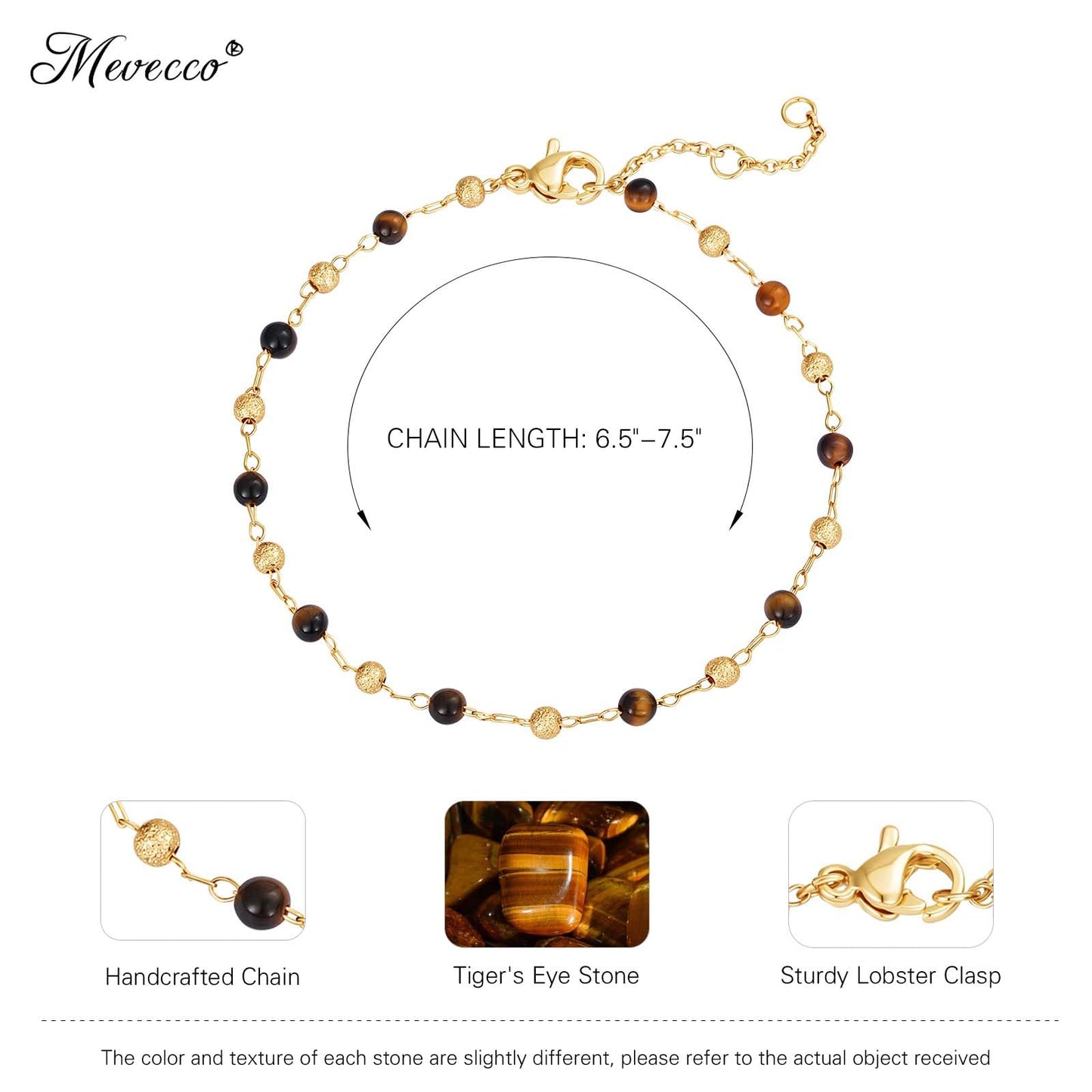 MEVECCO Gold Bracelet for Women 18K Gold Plated Tiger Eye Stone Custom Handmade Mixed Beads Charm Chain Bracelet Stack Jewelry Gifts