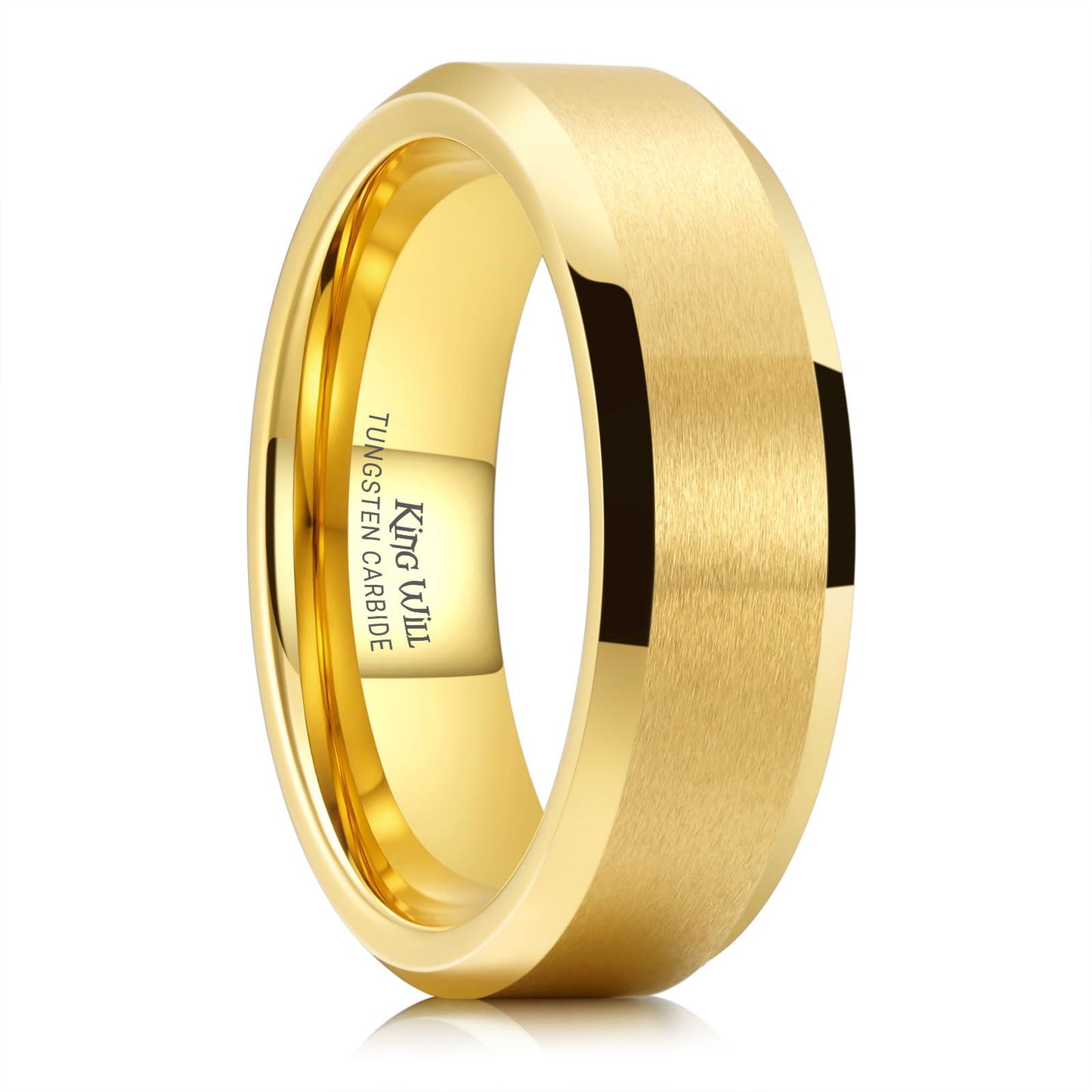King Will 7mm Basic Tungsten Rings For Men Gold Wedding Band Polished Edge Brushed Matte Promise Ring Comfort Fit (Size 8)