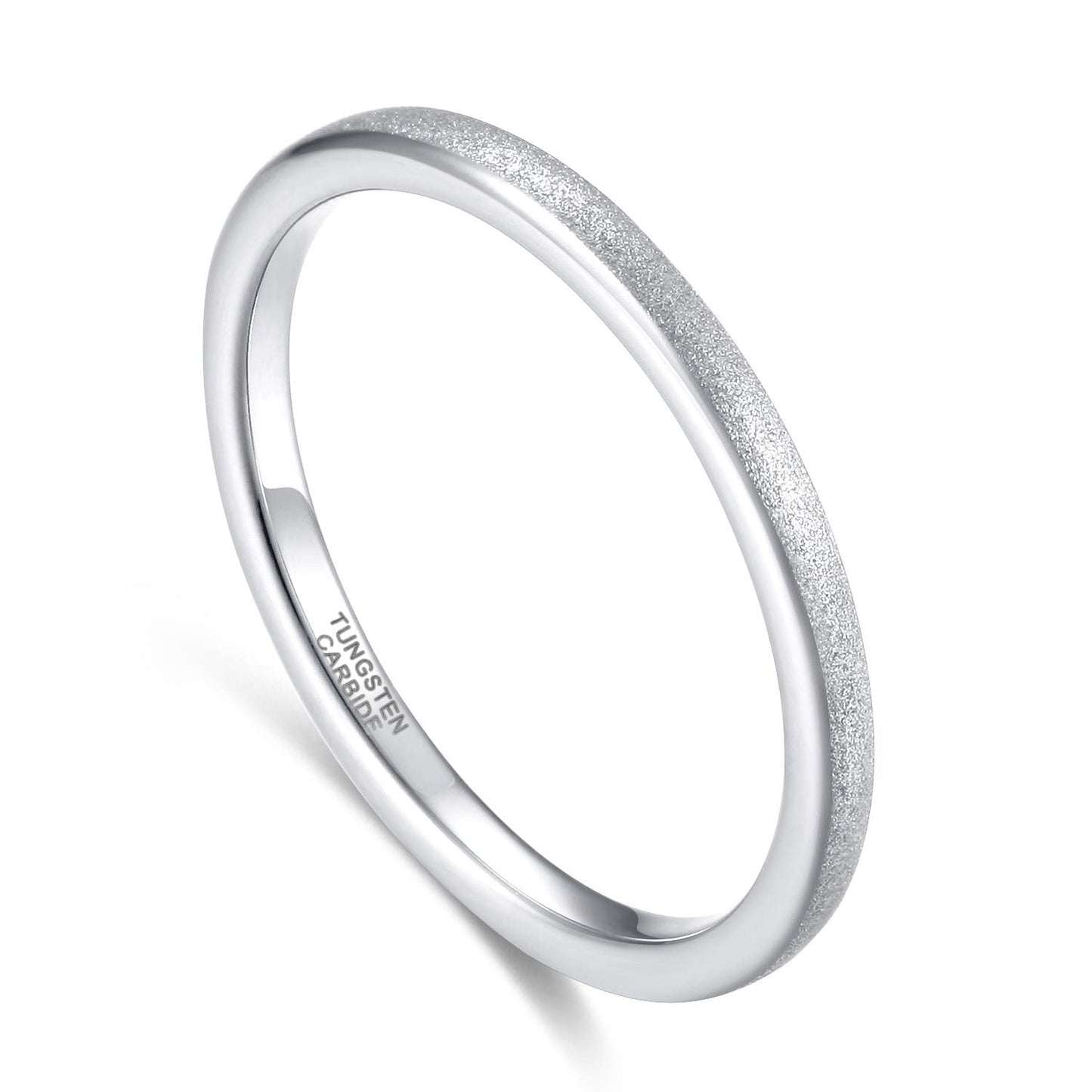 Greenpod 2mm Tungsten Wedding Bands for Women Silver Stackable Sandblast Engagement Rings Comfort Fit Size 4