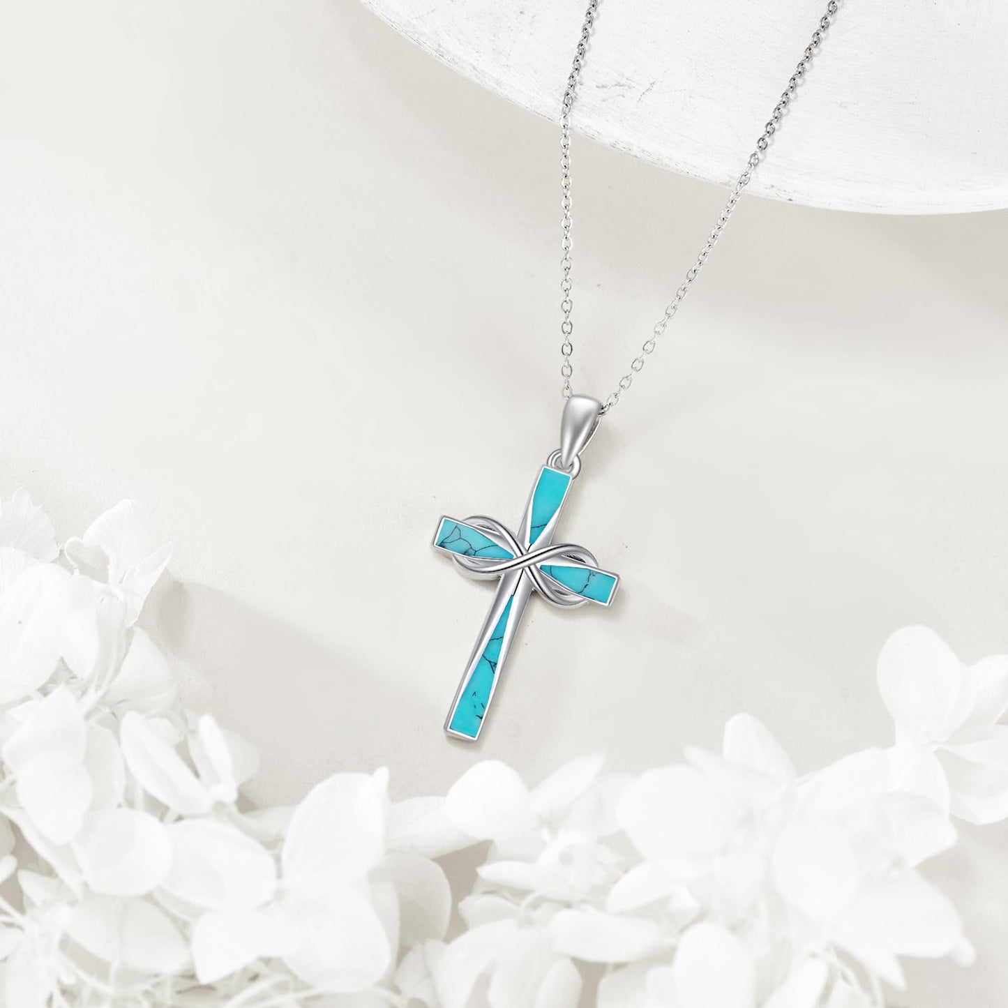 ONEFINITY Turquoise Cross Necklace 925 Sterling Silver Infinity Cross Pendant Necklace Western Jewelry Gifts for Women Men