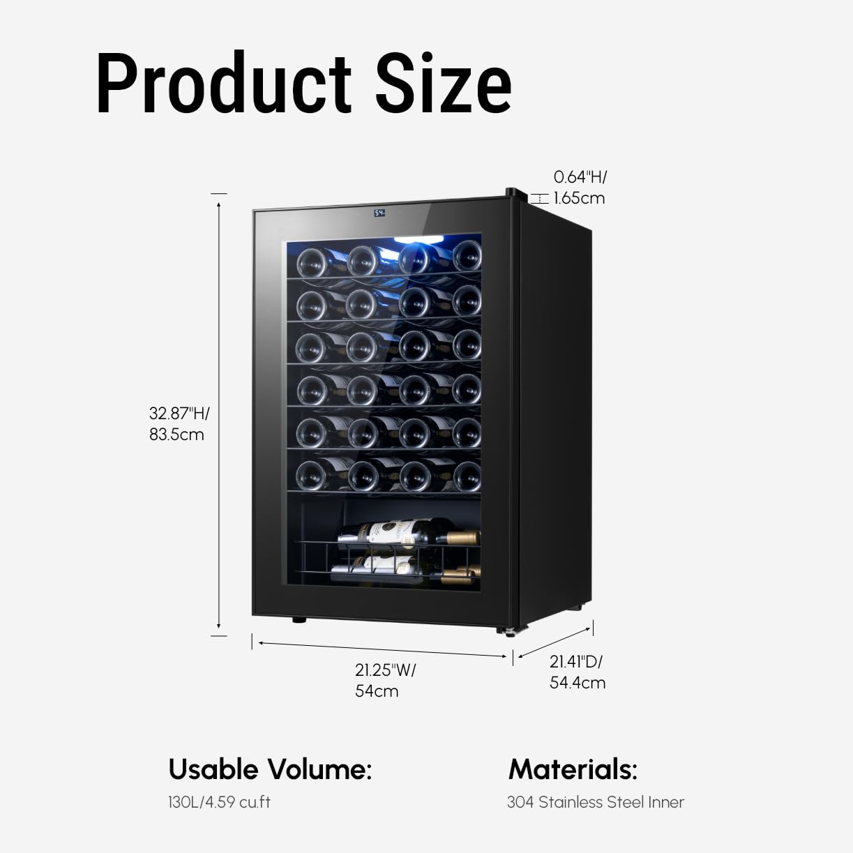 Yeego Wine Fridge – 46 Bottles Wine Cooler, 38–65℉ Digital Control with Double Glass Door & LED Light, Freestanding Wine Fridge Under Counter for Home Bar and Kitchen