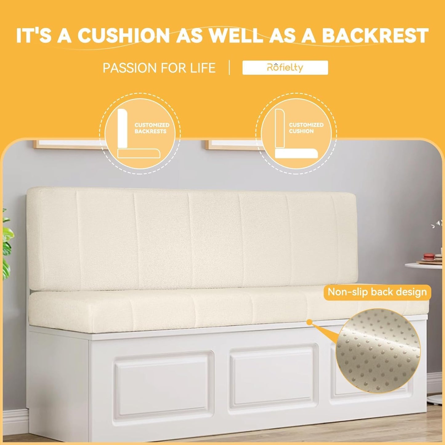 ROFIELTY Window Seat Cushions Indoor, Anti-Cat Scratch Custom Bench Cushion, High Resilience Non Slip Bay Window Cushion, Bench Cushions for Indoor Furniture