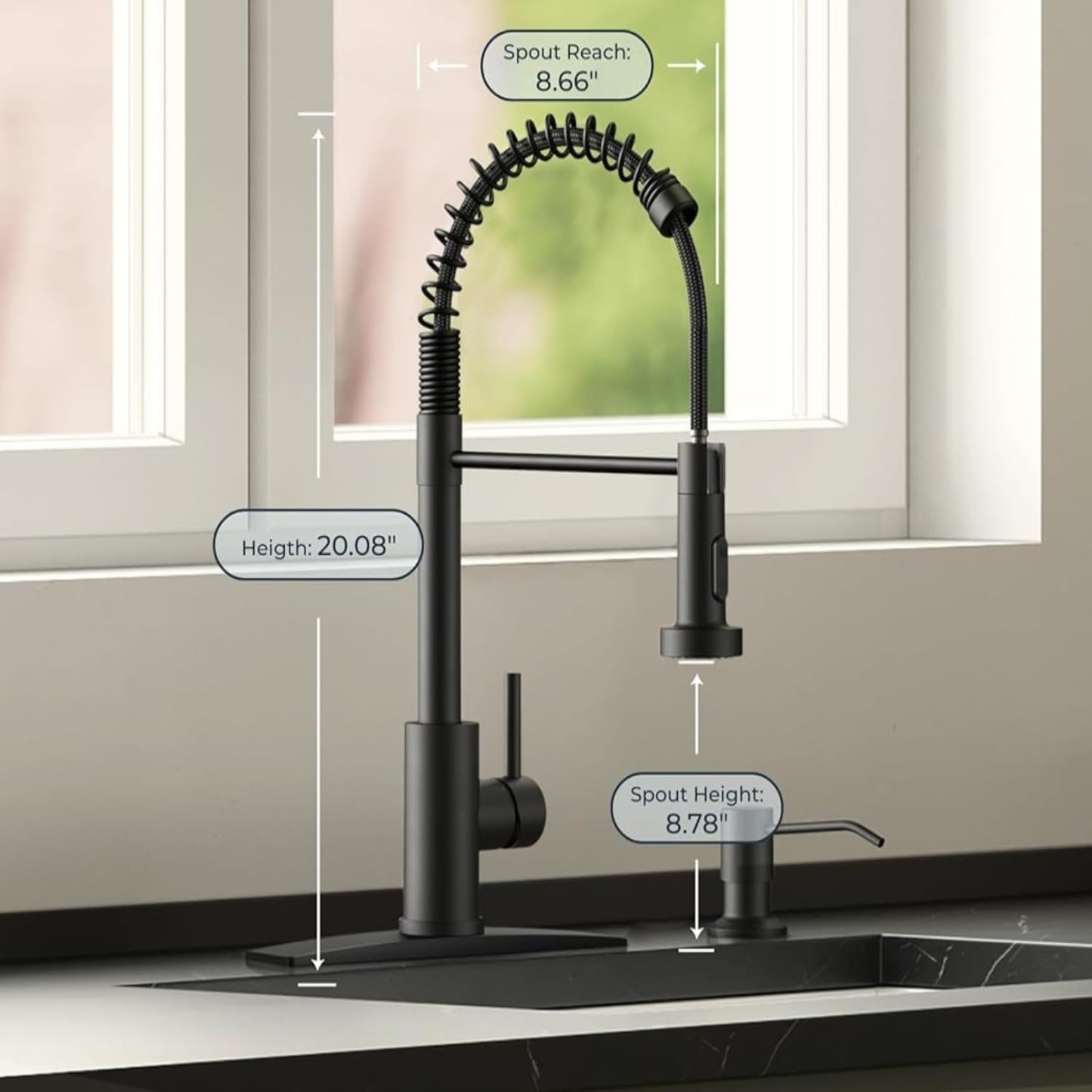VIDEC Touch On Kitchen Faucet, 3 Modes Pull Down Sprayer, Touch On Sensor Activated, Ceramic Valve, 360-Degree Rotation, 1 or 3 Hole Deck Plate. 10-Year Warranty.(Matte Black,KW-62R)