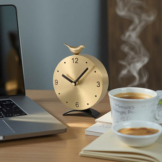 WUrnschmidt Brass Creative Clock - Silent Non-Ticking Desk Clock, Elegant Home & Office Decorative Clock, Vintage Brass Table Clock, Gift Idea for Housewarming & Birthday