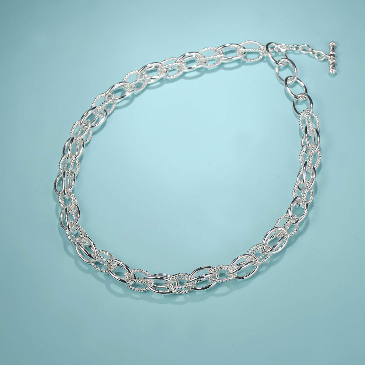 UNY JEWEL Style Trendy Elegant Vintage Retro Unique David Fashion style 2 Tone Double Twist Wire Double Link Women Short Necklace (2 Tone)