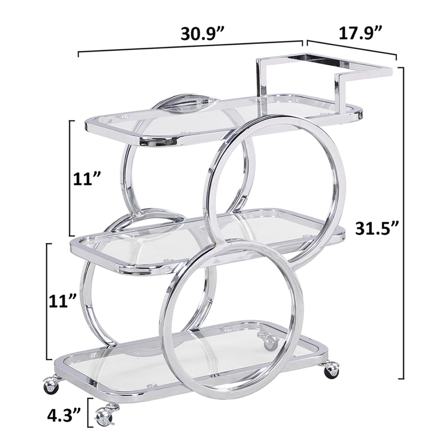 FERFALDER Home Bar Serving Carts 3 Tier Kitchen Carts on Wheels Mobile Bar Carts for Home Kitchen Dining Room Living Room Party, Chrome