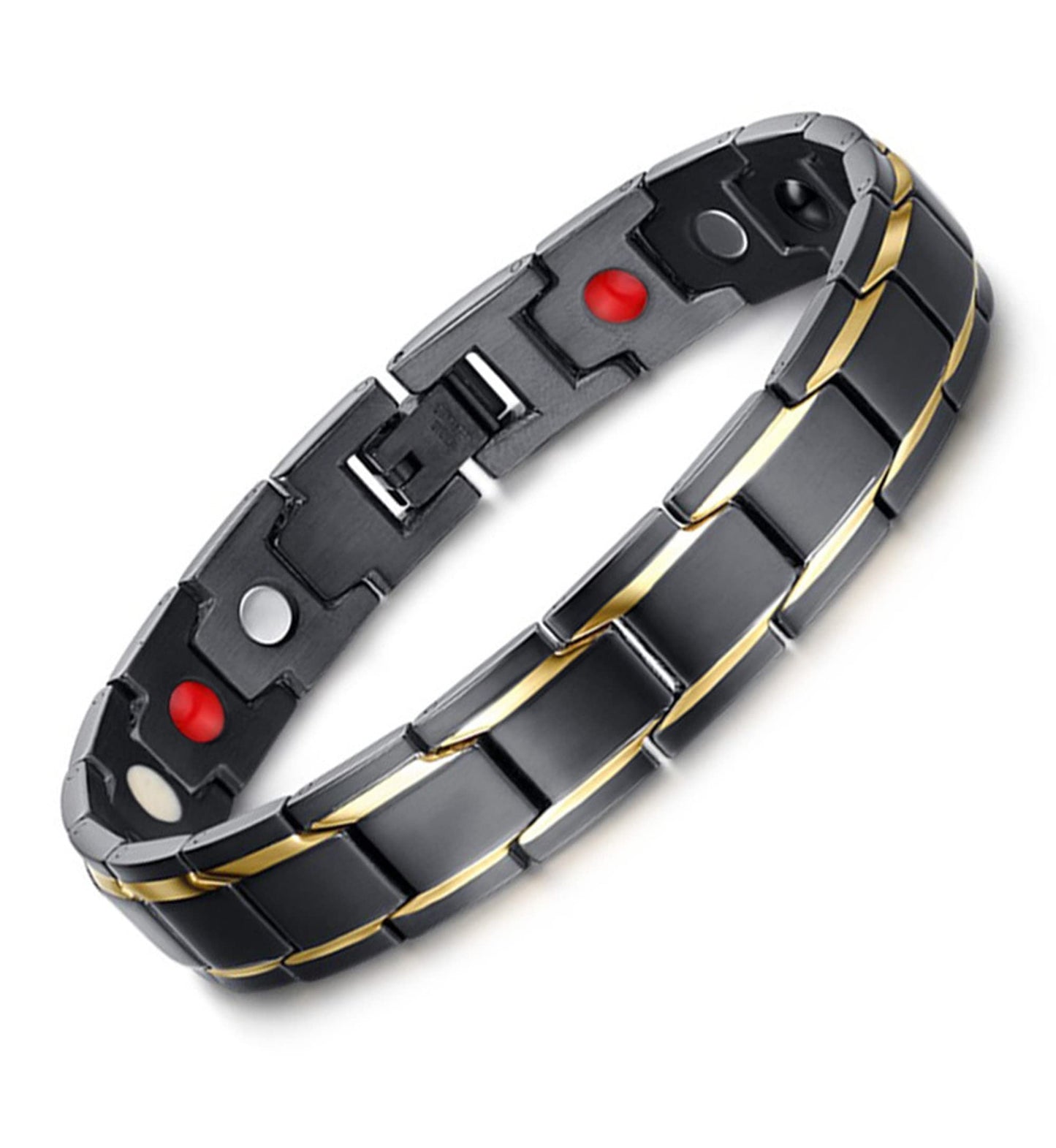 EMMORI Ultra Strength Magnetic Bracelet - 3,500 Gauss Per Magnet -Magnetic Bracelets for Men Woman - Adjustable Length -Pulseras Magneticas (Black Gold)