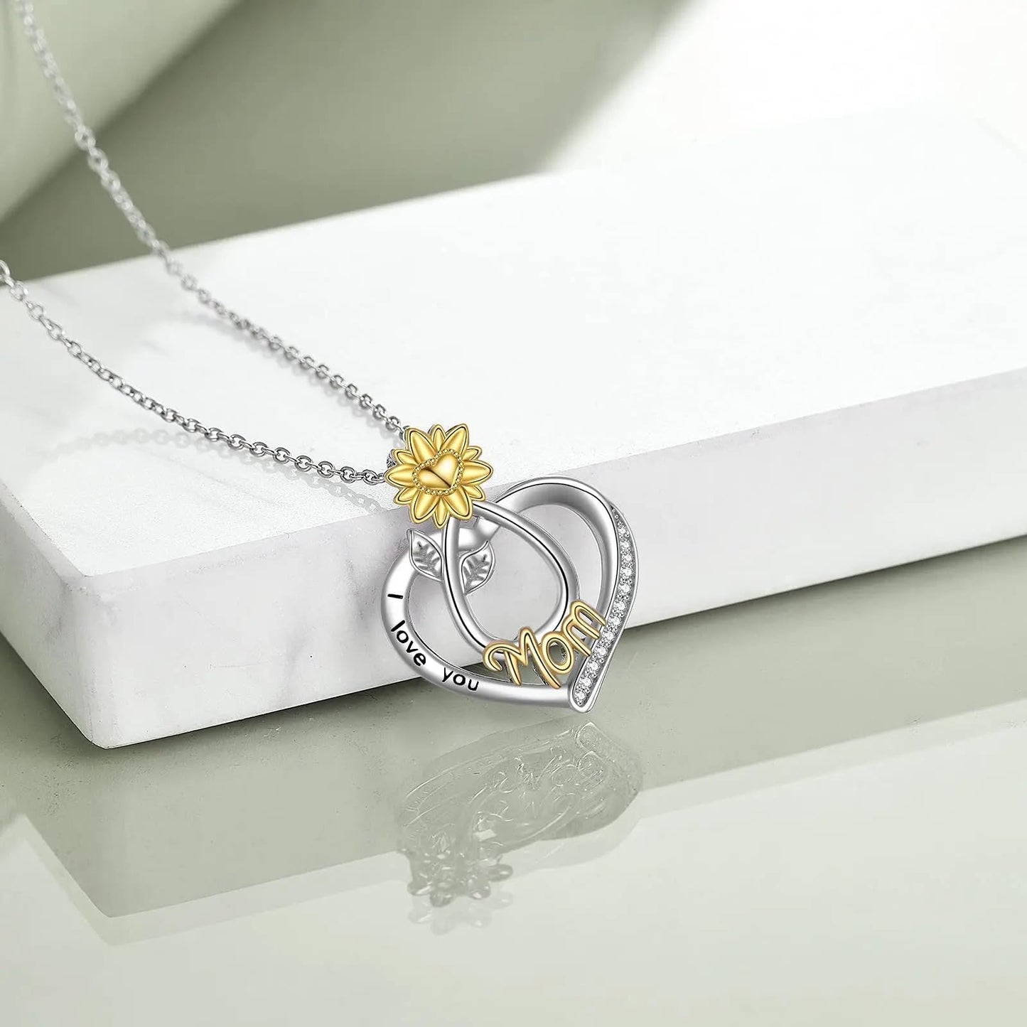 CCJM Mothers Necklace Gifts for Women, Sterling Silver Sunflower Necklace for Mom, Mothers Day Birthday Christmas Sunflower Gift for Mom Grandma from Daughter Son