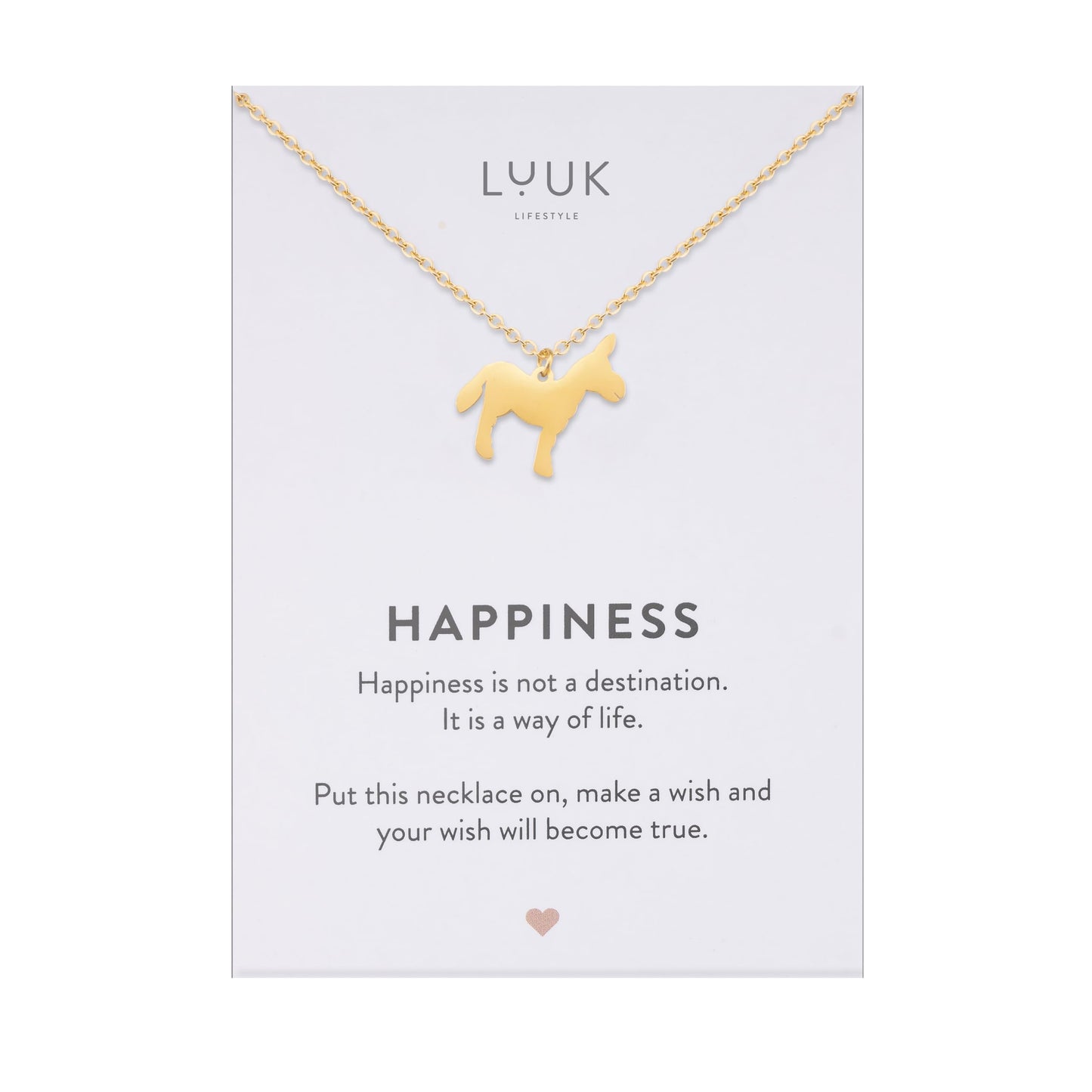 LUUK LIFESTYLE 14k Gold plated Llama|Donkey pendant necklace, Stainless steel, 19in adjustable sturdy chain, Holiday Gift for Her, Strengh Resilience, dainty, trendy, winter (HAPPINESS Gift Card)