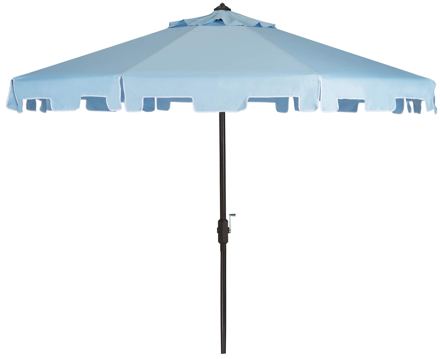 SAFAVIEH 9ft Outdoor Patio Umbrella, Round, Zimmerman Collection, Light Blue & White Trim, Button Tilt, UV Resistant for Deck, Backyard, Poolside (PAT8000D)