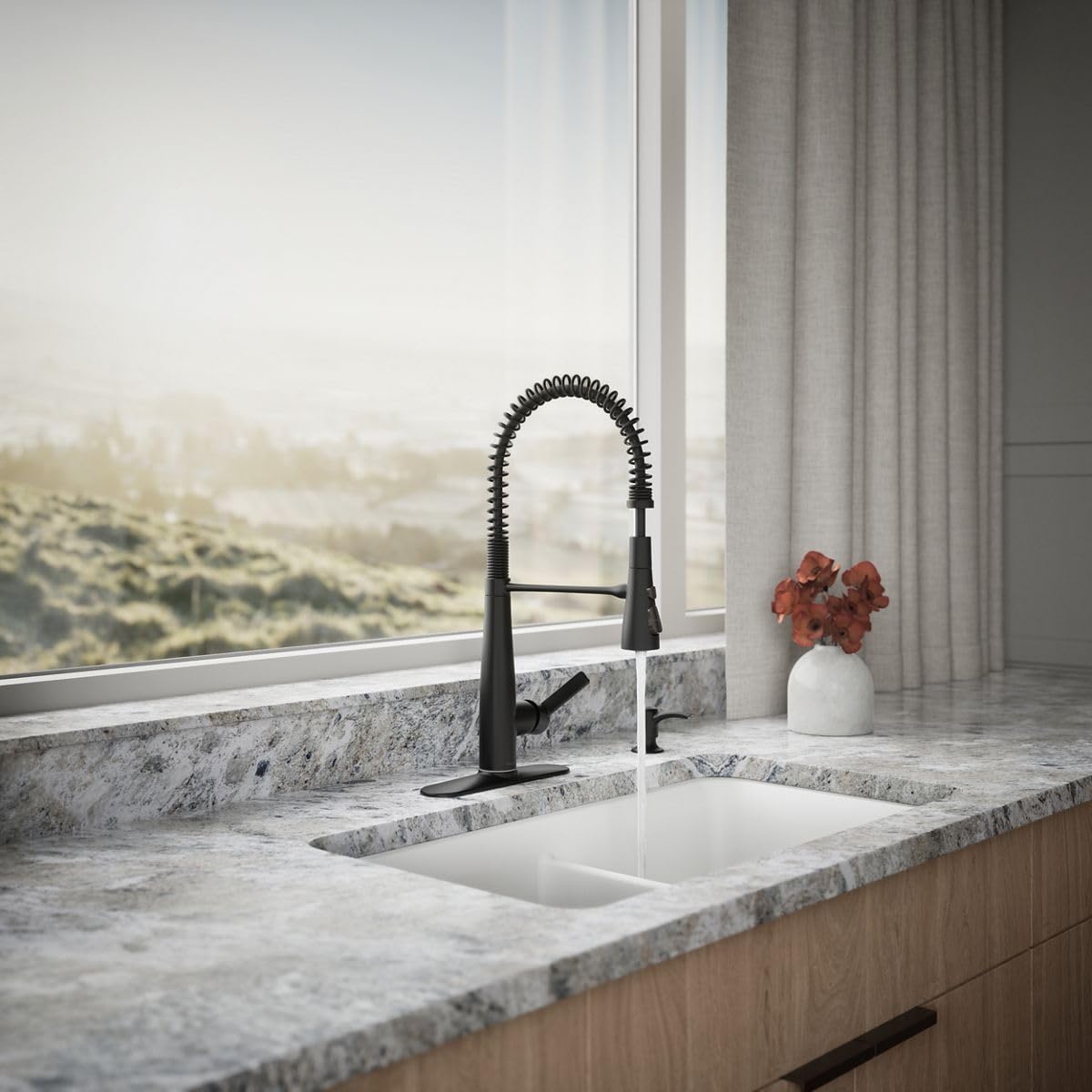 KOHLER K-REC22745-SD-BL Semi-Professional Kitchen Sink Faucets with Soap Dispenser, Commercial Kitchen Faucets with Pull Down Sprayer, Matte Black