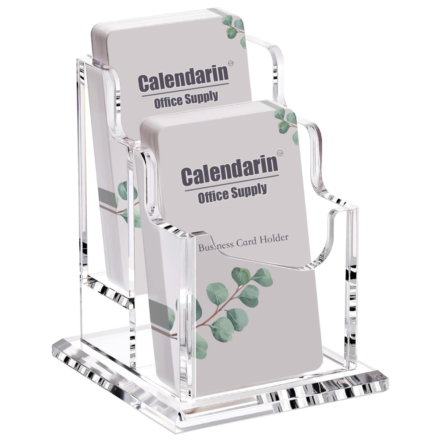Calendarin Acrylic Business Card Holder for Desk, Clear Business Name Card Display Card Organizer, Morden Desk Accessory Supply for Office, Vertical (2-Slot)