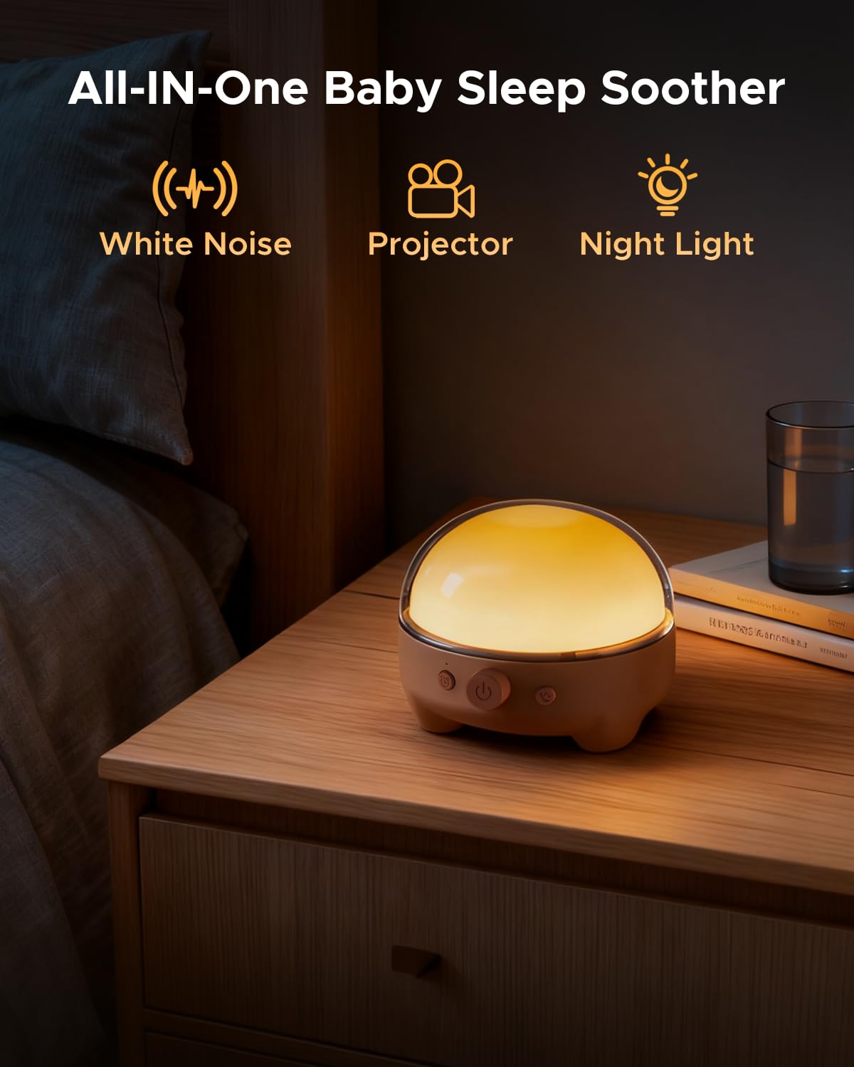 TeckyGem Baby Sound Machine & Night Light for Nursery | 3-In-1 White Noise Sound Machine, Dimmable Nursery Lamp & Projector | 20 Soothing Sounds, Baby Sleep Aid, Gift for Kids, Bedtime & Breastfeeding