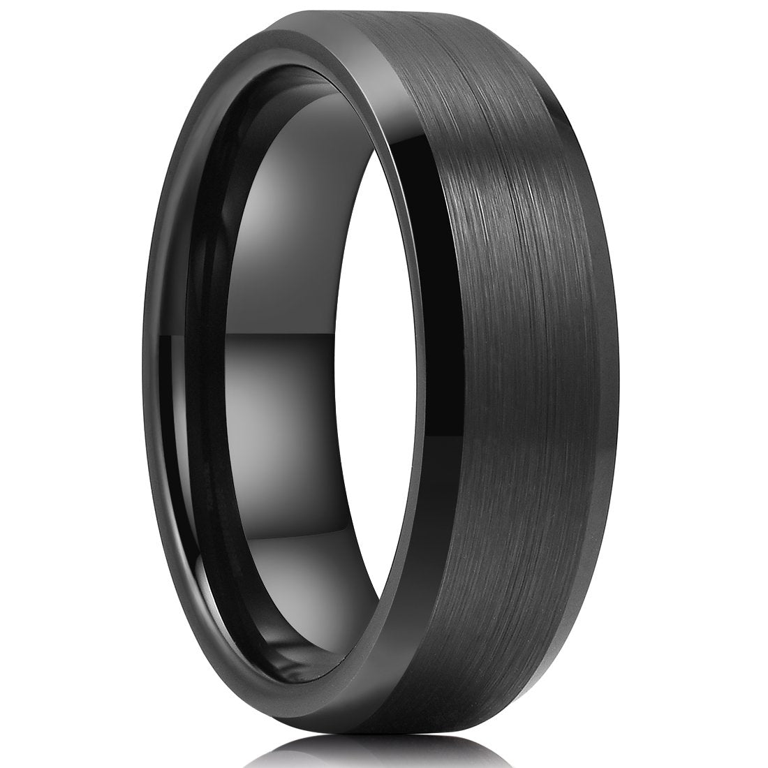 King Will 7mm Men's Black Wedding Ring - Brushed Matte Surface, Beveled Polished Edge, Comfort Fit Size 8