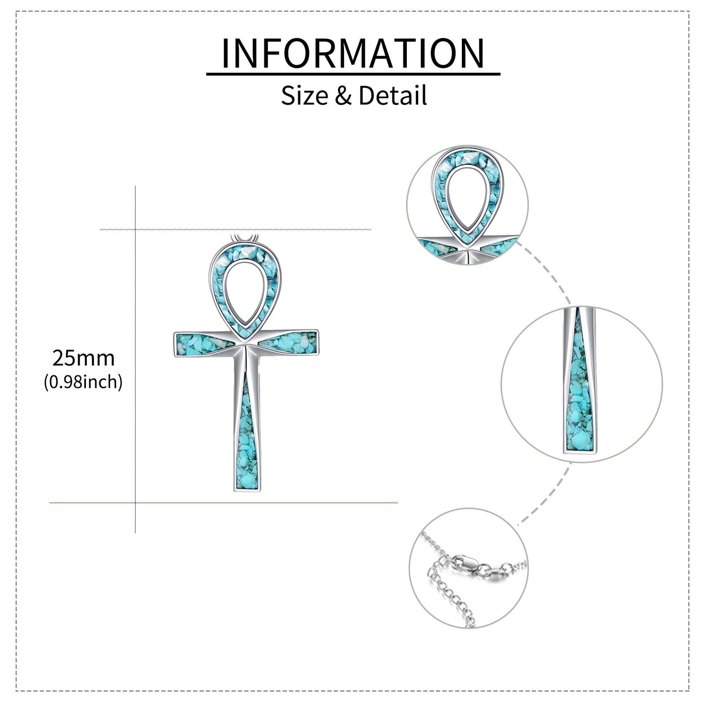 ONEFINITY Ankh Cross Necklace Sterling Silver Turquoise Egyptian Cross Pendant Necklace Religious Jewelry Gifts for Women Men