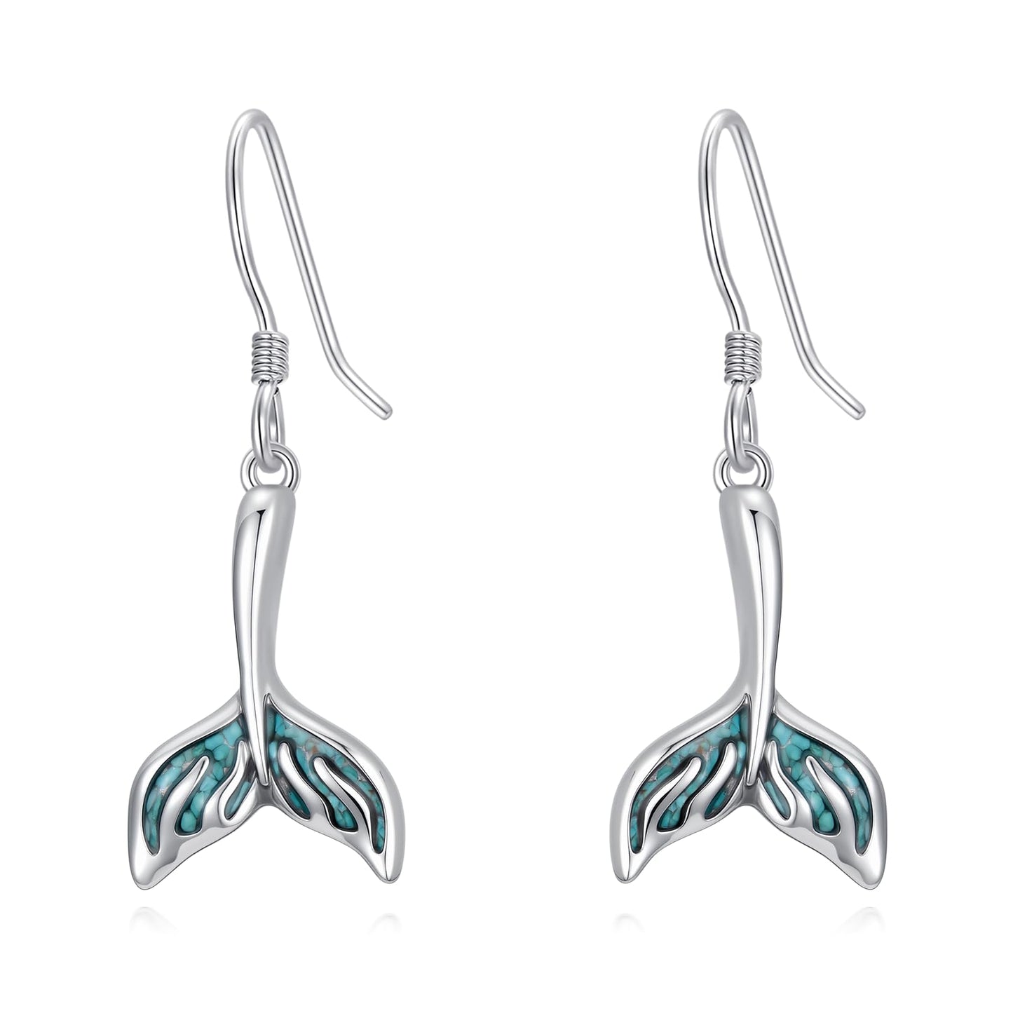 HPQQ Mermaid tail Earrings 925 Sterling Silver Turquoise Mermaid tail Dangle Earrings Ocean Beach Themed Jewelry Mother's Day Jewelry Gifts for Women