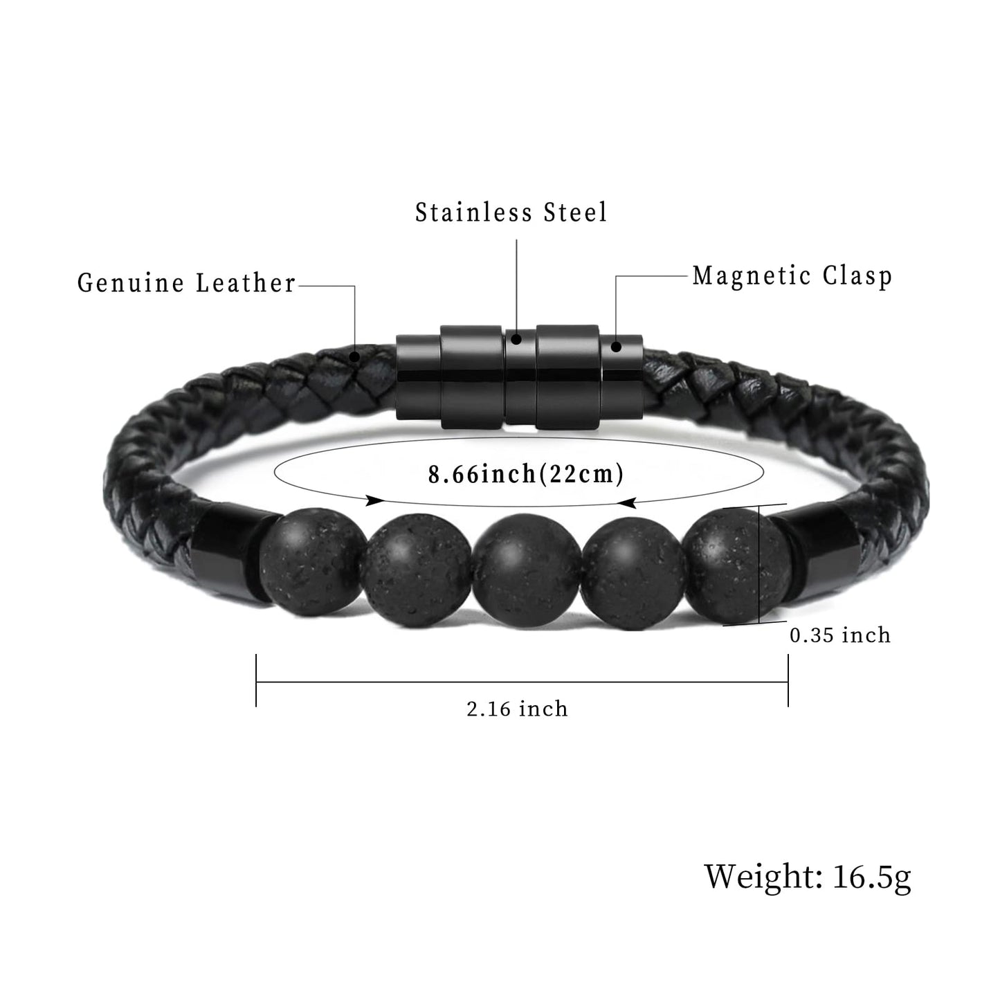 shajwo Cremation Jewelry Lava Stone Urn Bracelet for Ashes for Women Men Chakra Healing Balancing Genuine Leather Memorial Bracelets,Black