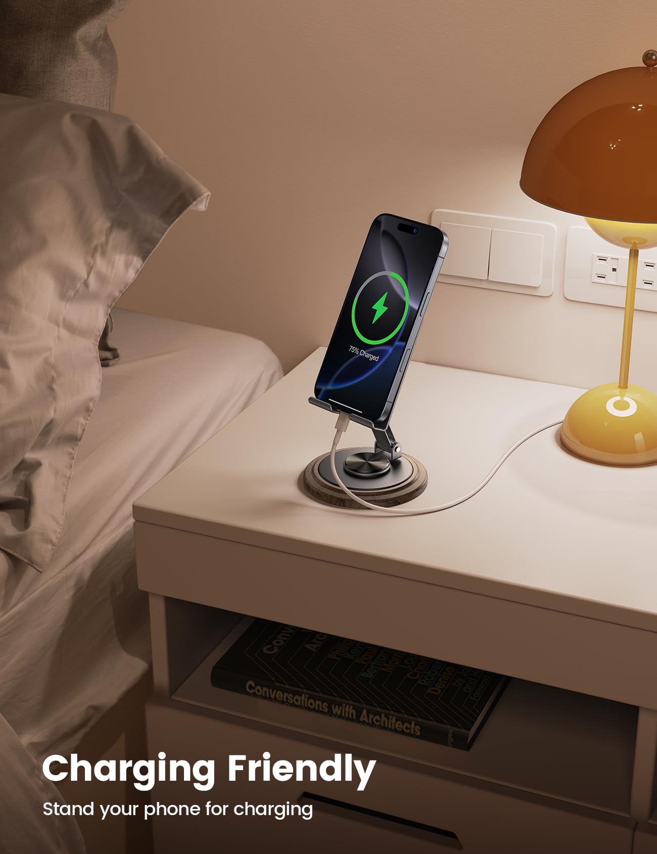 Lamicall Grey Phone Holder, Desk Accessories for Men - Gifts for Mothers Day for Teens, Boys, Girls, Adults & Men Simulated Wood Grain Cell Phone Holder, Office Decor, 4-10” Phones, iPad mini