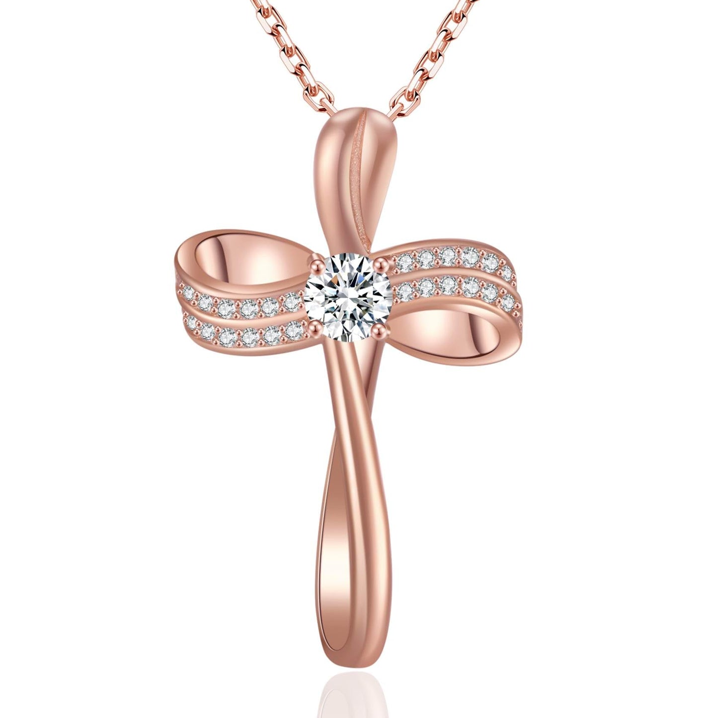 OKISIL 18K Gold Plated Cross Necklace for Women, S925 Sterling Silver Necklace for Women, Infinity Loop Pendant Jewelry with 5A Cubic Zirconia, Anniversary Birthday Christian Gifts for Women Her Wife (Rose gold)