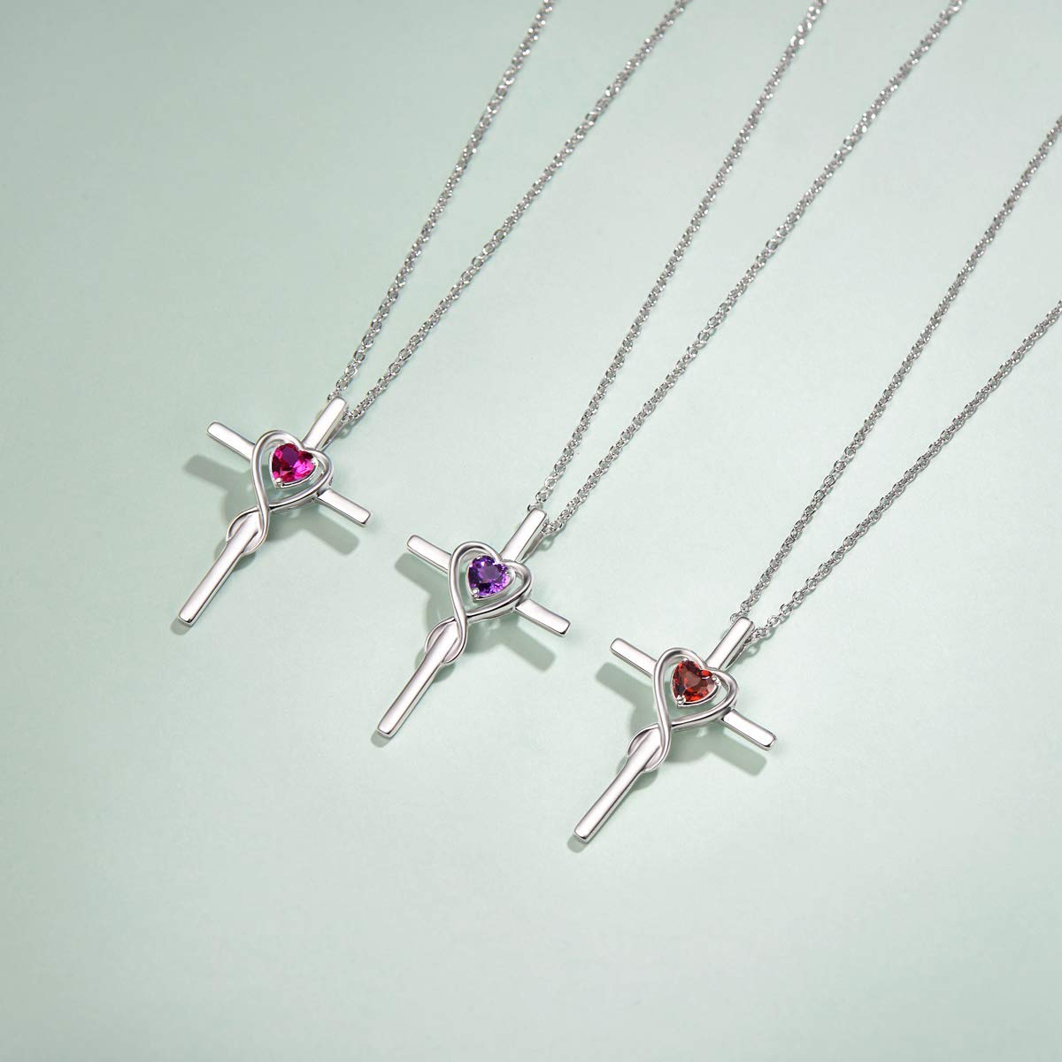 FANCIME Garnet Cross Necklace For Women Sterling Silver Birthstone Necklace Garnet Infinity Heart Cross Pendant January Birthstone Jewelry Gifts for Women