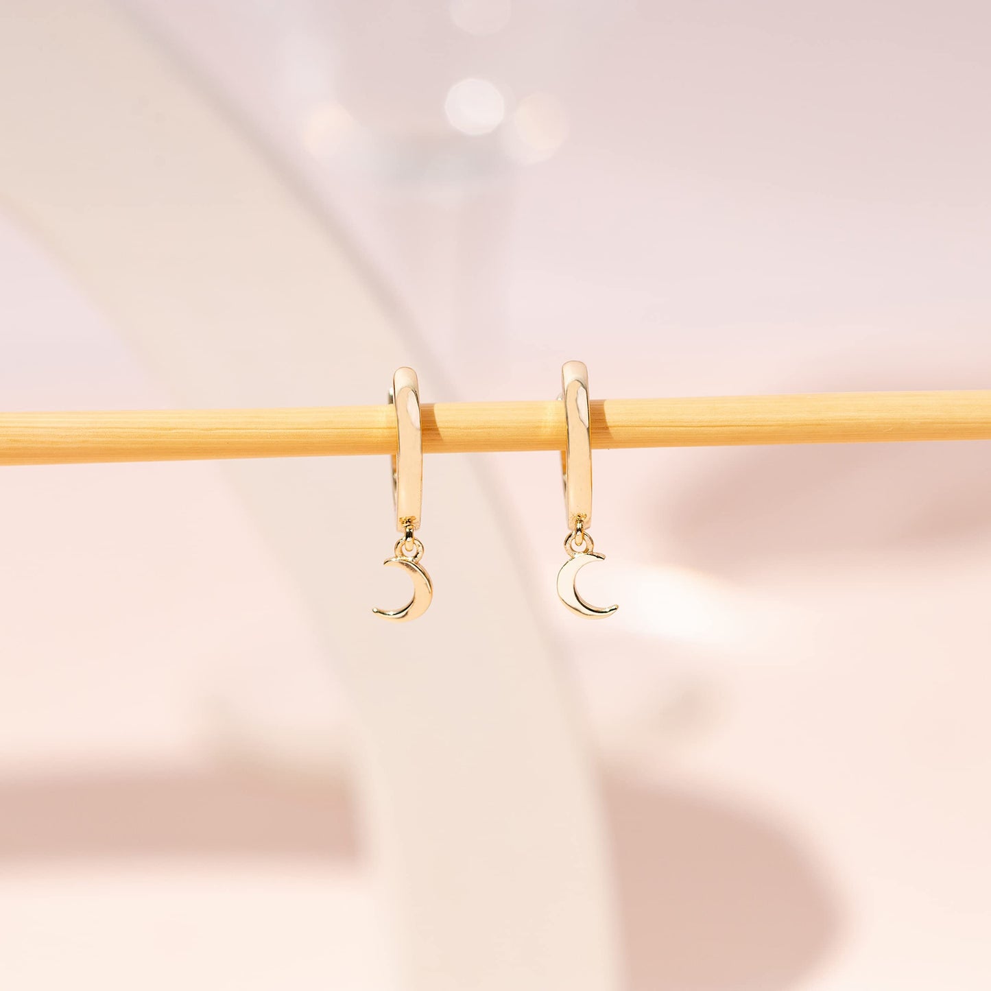 PAVOI 18K Yellow Gold Vermeil 925 Sterling Silver Celestial Dangle Huggie Hoop Earrings For Women - Trendy Moon Open Hoop Earrings - Small Hinged Hammered Huggies
