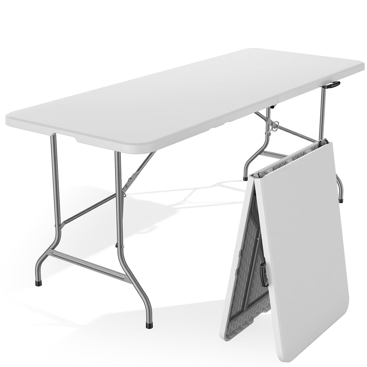 Sweetcrispy 6 FT Folding Picnic Table Easy to Fold and Store, Foldable Table for Camping Picnic Dining Party Kitchen Outdoor Indoor with Carrying Handle