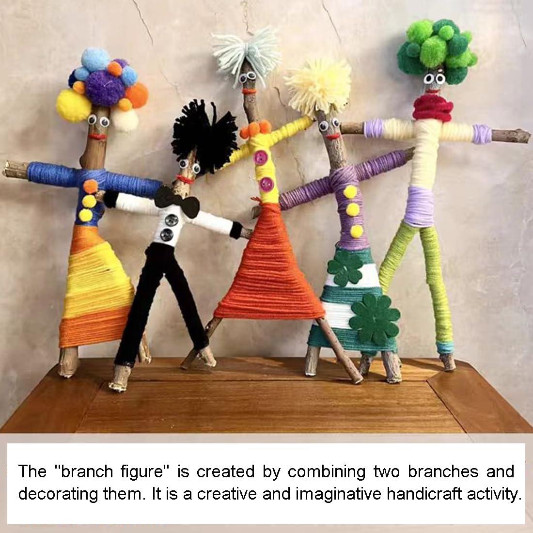 Qupace 5 Sets Wooden Doll DIY Craft Kits, All-in-One Art Supplies with Yarn, Pipe Cleaners, Pompoms, Googly Eyes, Lace, for Kids & Adults, Party Activities, Birthday Gifts, School Art Projects