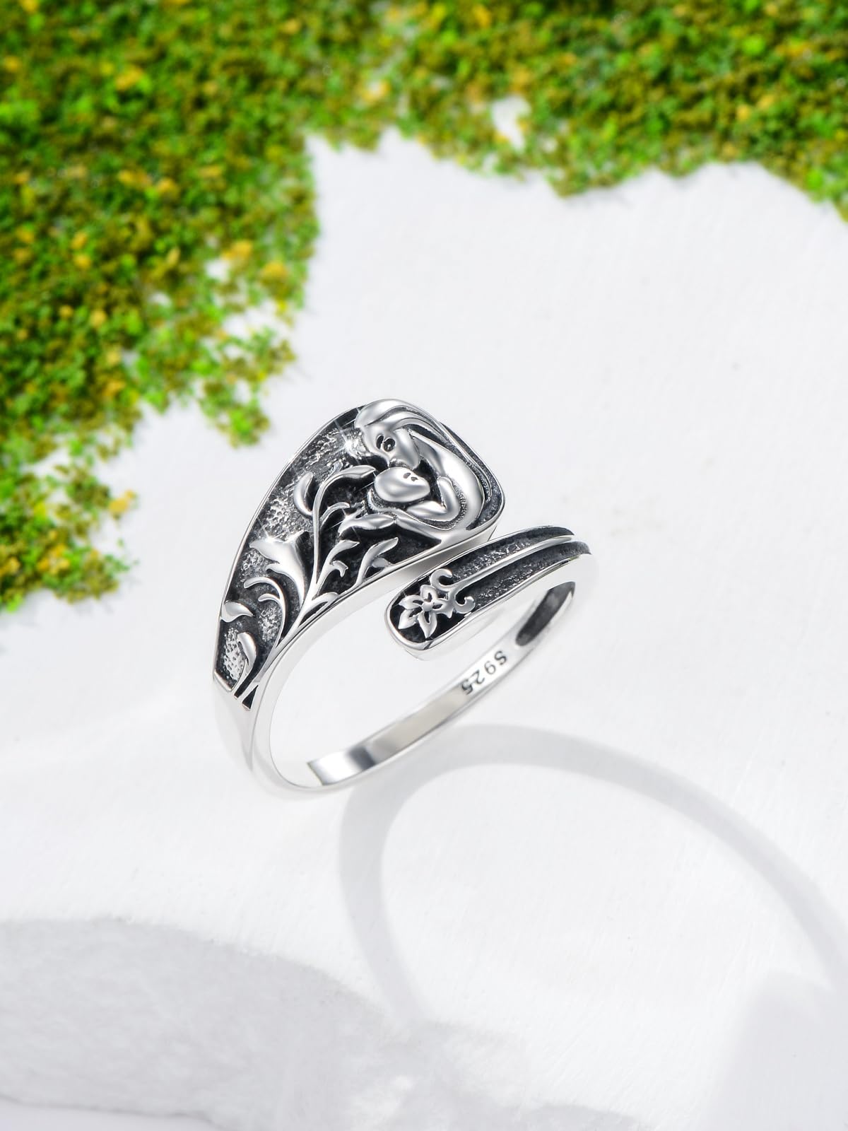 Midari Mother Daughter Rings 925 Sterling Silver Adjustable Mother Spoon Rings for Women Mama Ring Vintage Mother Daughter Jewelry Gift for Mom Daughter