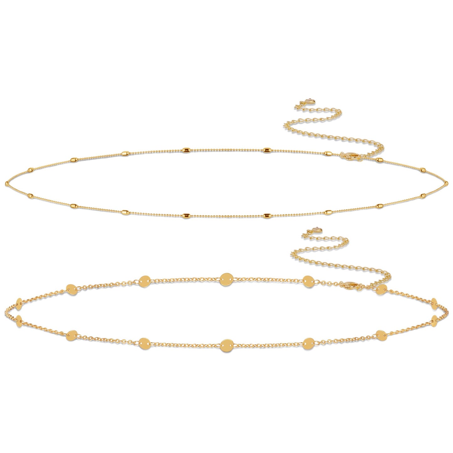 MIDEEO 2PCS 14K Gold/Silver Plated Waist Chains Pearl Belly Body Chain for the Waist Sexy Bikini Layered Waist Adjustable Chain Jewelry for Women