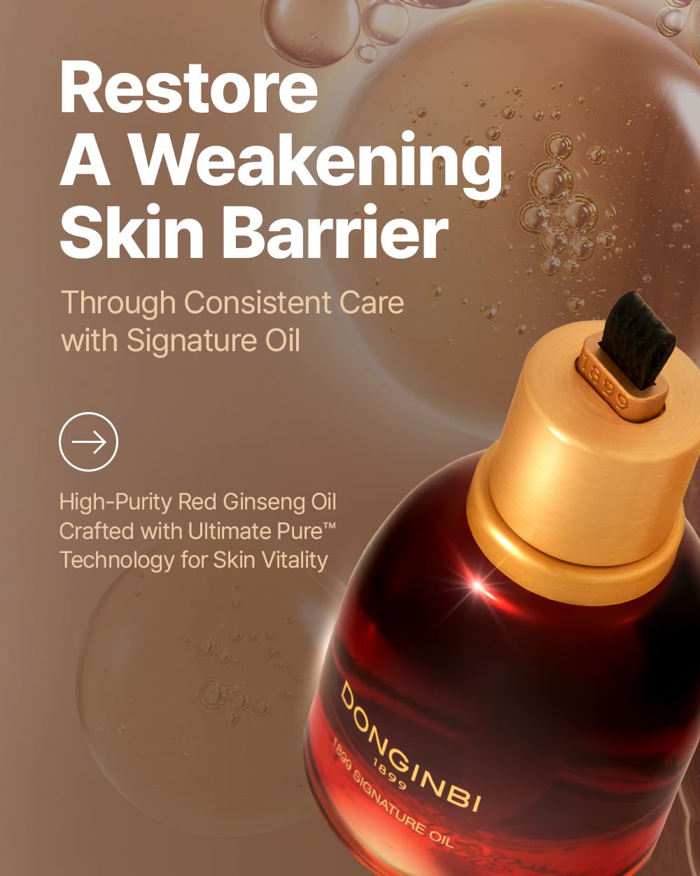Donginbi 1899 Signature Oil - Skin Barrier Repair & Firming Face Oil for Women, Jojoba Seed Oil & Sweet Almond Oil for Sensitive Skin, Korean Red Ginseng Skin Care, 0.88 floz / 25ml