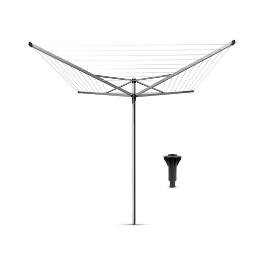 Brabantia Topspinner Outdoor 4 Arm Spinning Clothesline (164 ft/Ø 1.8") Rotating, Folding Clothes Drying Rack + Concrete Ground Tube (Gray)