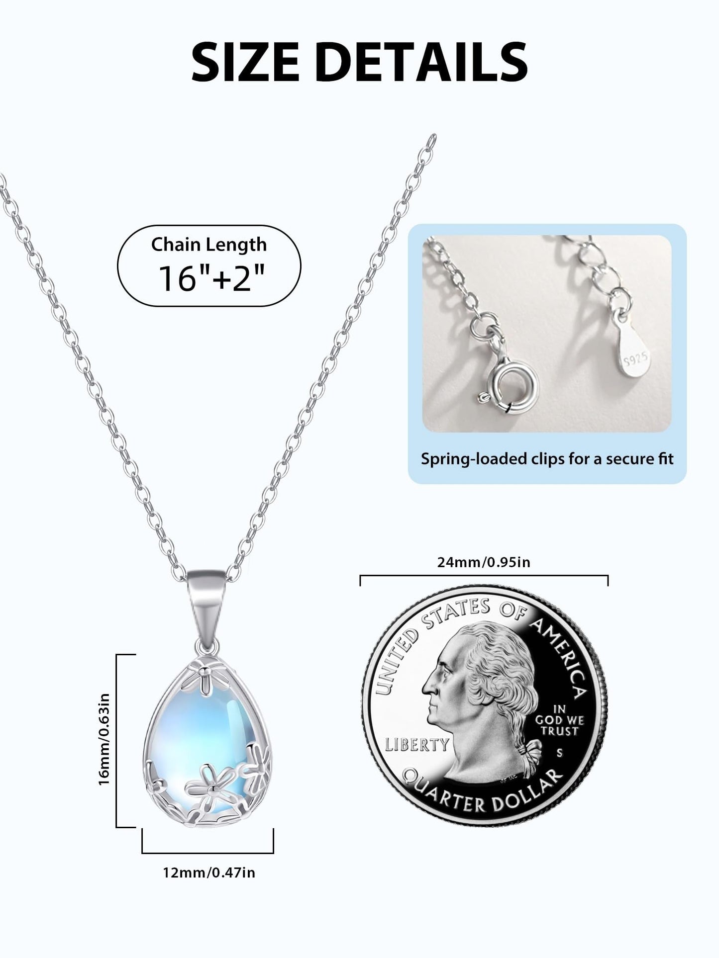 PUPILLEMON 925 Sterling Silver Moonstone Necklace for women, Moon Stone Daisy Filigree Pendant Necklaces With an Elegant Card,Moonstone Jewelry Gift for Women