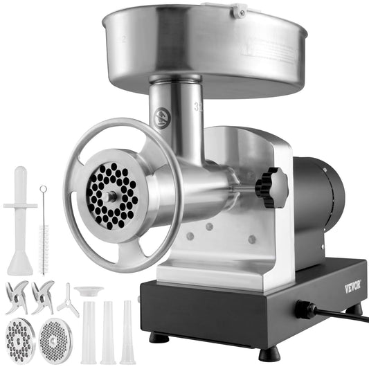 VEVOR Electric Meat Grinder, 992 Lb/H Capacity, 1100W (4600W MAX) Industrial Meat Mincer w/ 2 Blade, 3 Grinding Plates, Sausage Maker & Kubbe Kit Carbon Steel Commercial Meat Grinder, ETL Listed