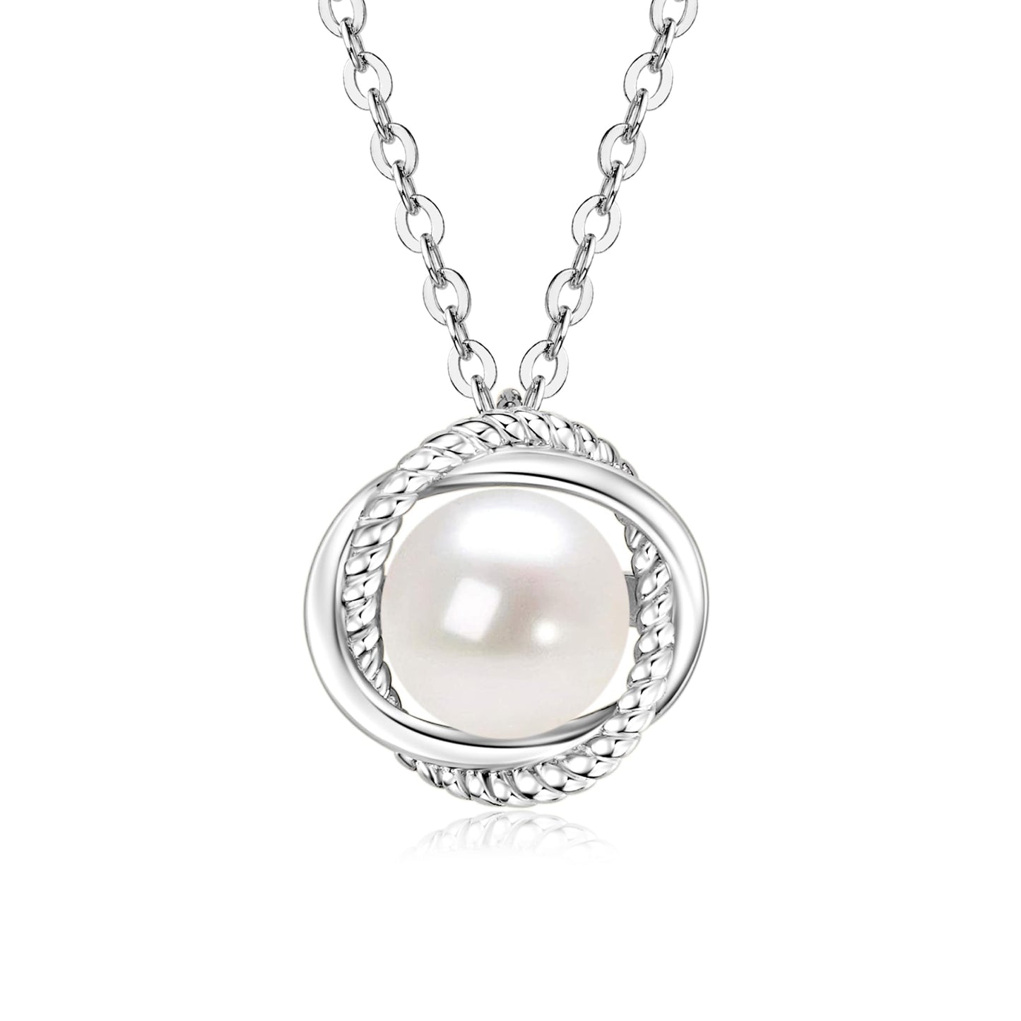 DENGGUANG Freshwater Pearl Pendant Necklace for Women, 925 Sterling Silver Single Pearl Necklace With Adjustable Chain, Wedding Birthday Gifts for Her (Silver)