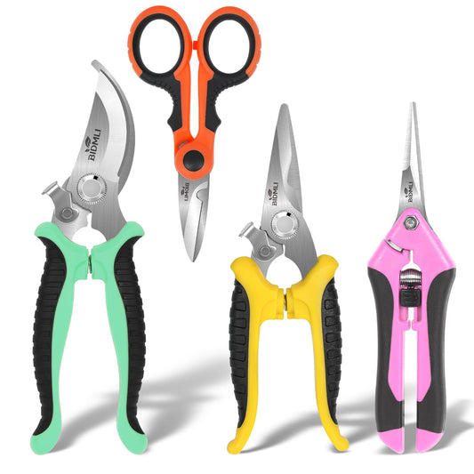 4-Pack Multifunctional Garden Scissors Set-BIDMLI Stainless Steel Pruning &Floral Shears with One-Piece Handle Blades for Tree Pruning, Flower Trimming, and Fruit Picking Tasks at Home&Garden Tool.