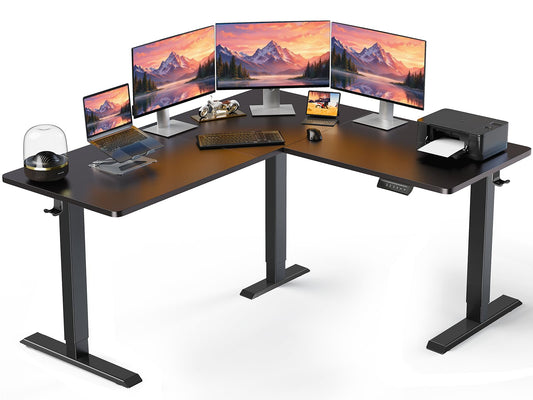 ErGear L Shaped Standing Desk, 63"x55" Electric Adjustable Height Sit Stand up Desk, Ergonomic Large Computer Table, Left & Right Interchangeable Installation, Suitable for Home Office, Black