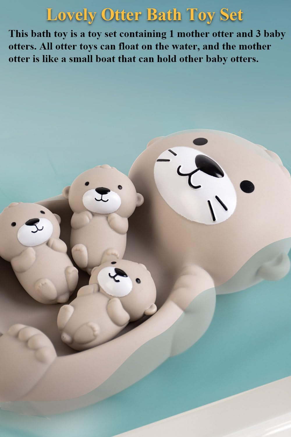 NEXTAKE Otter Bath Toy Set, Child-Mother Otter Playset Tub Toy, 1 Mother Otter and 3 Baby Otters Water Toy Bathtub Otter Toy Set Otters Family Floating Toy for Babies