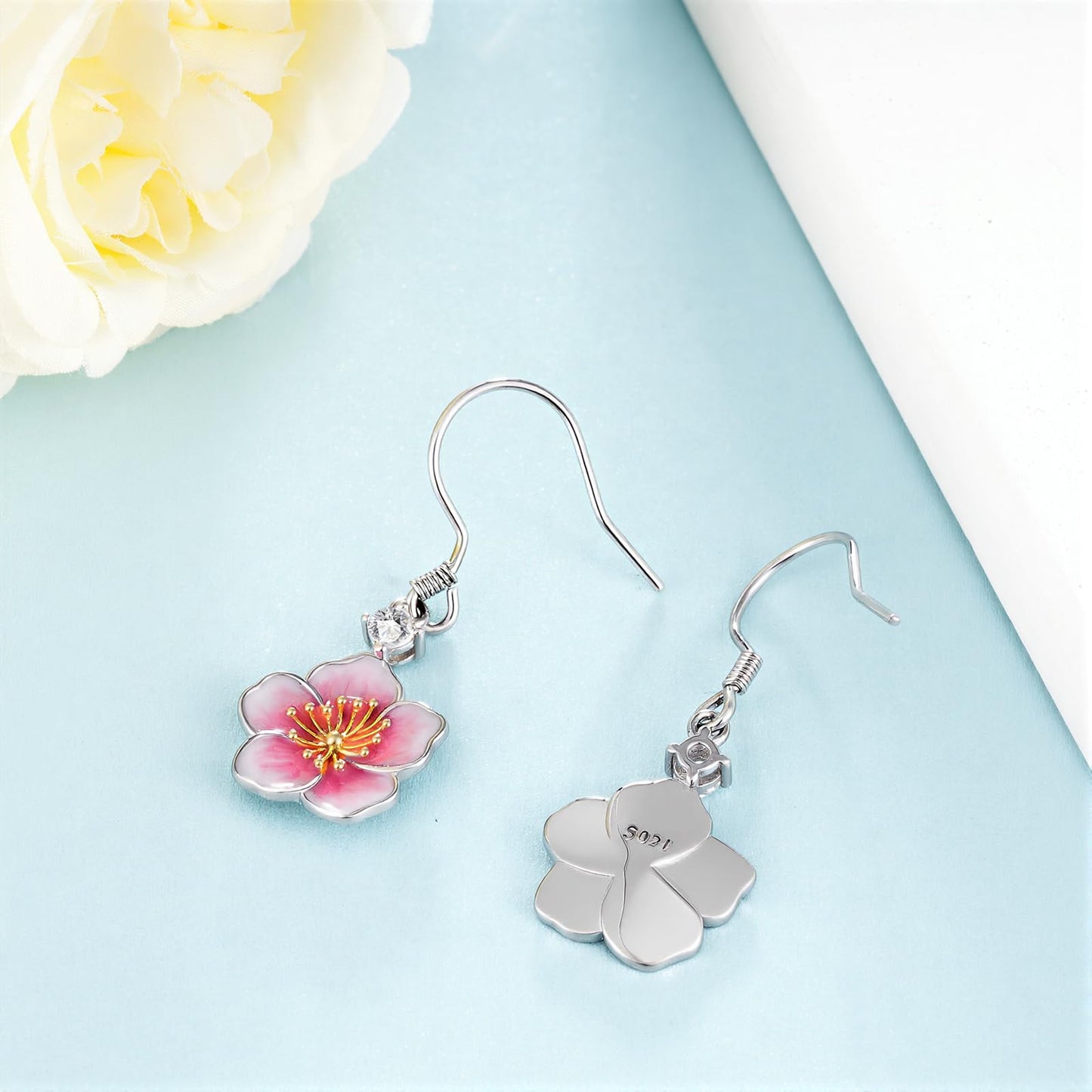 Cherry Blossom Earrings 925 Sterling Silver Flower Earrings Sakura Jewelry Gifts for Women