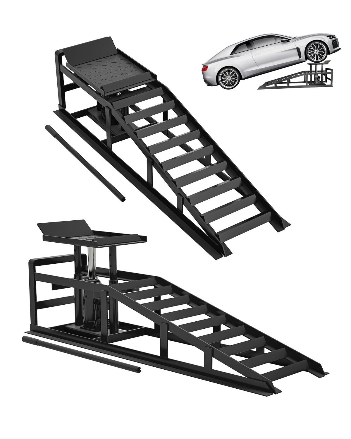 Hydraulic Car Ramps 5 T 11000 LBS, 2 Pack Heavy Duty Steel Car Ramps Lift Height 11.61 in-16.21 in, Low Profile Car Lift Service Ramps Truck Trailer Garage