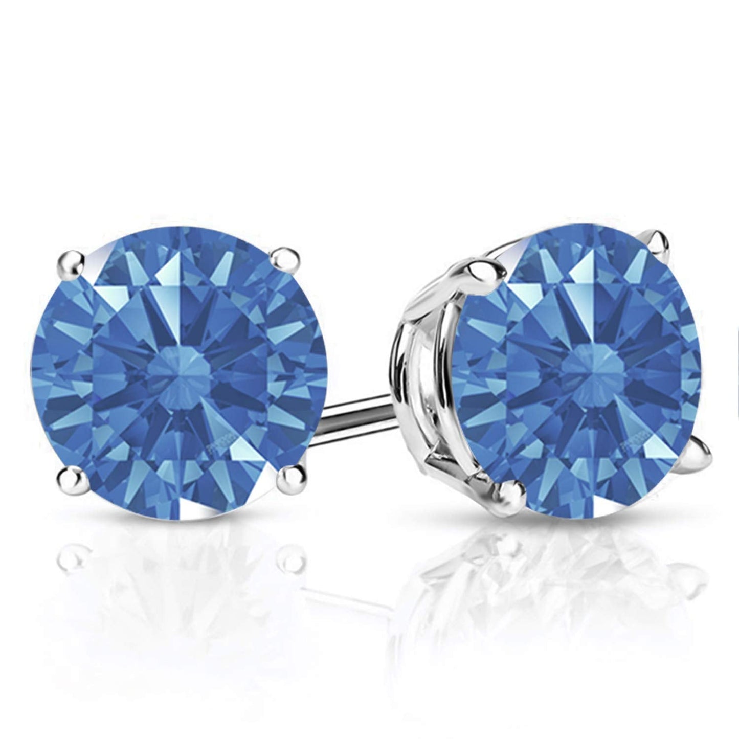 Gem Stone King 2-4 Cttw Round Gemstone Birthstone Stud Earrings For Women Men | 925 Sterling Silver | Round 7MM | Fine Jewelry Gifts for Women Her Mom Wife Men | Fancy Blue Zirconia