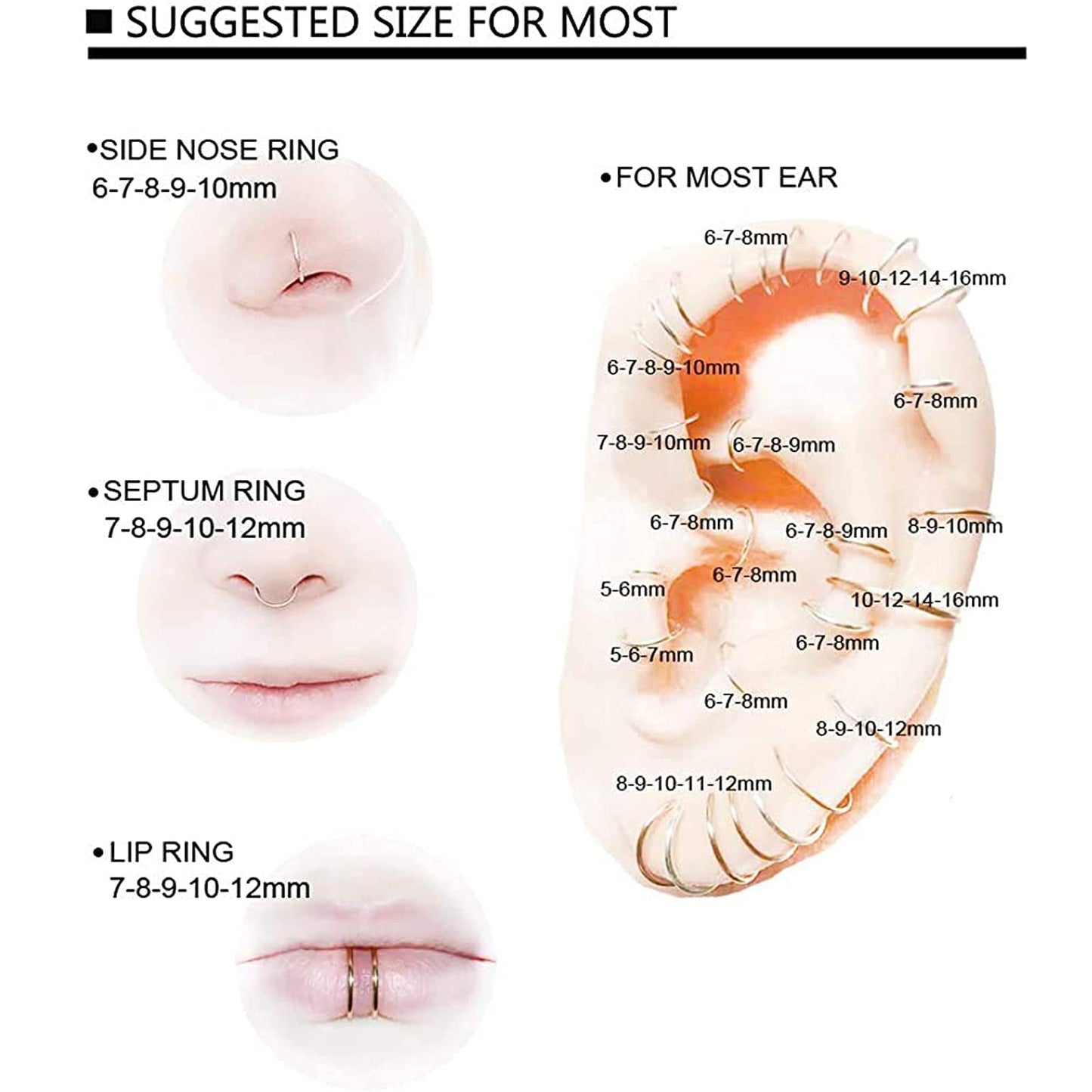 BOGKU 6pcs G23 Titanium Septum Rings 16G Diameter 6mm/8mm/10mm Hinged Nose Ring Hoops for Women Men Cartilage Hoop Earrings Body Piercing Rings Pink Lip Rings (Pink)