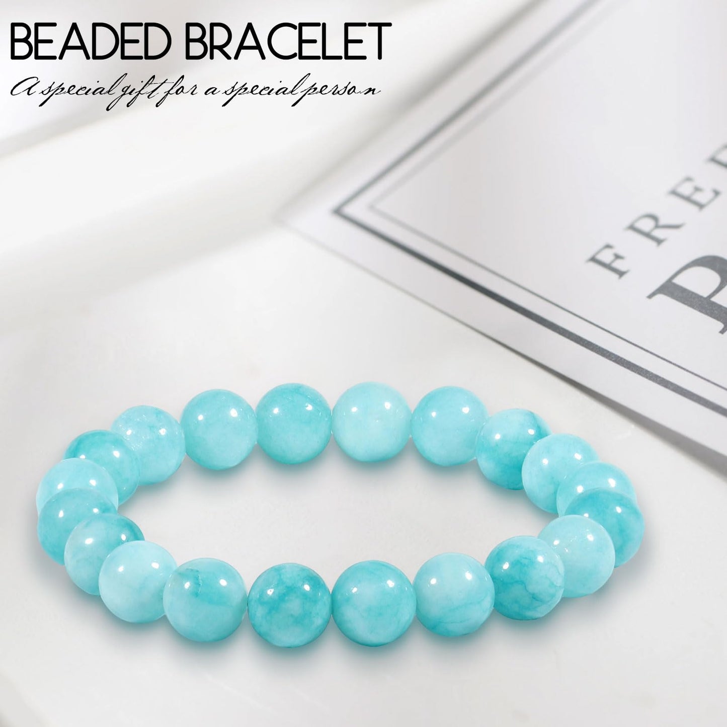 VDKIDKT Chakra Healing Bracelet 10mm Natural Aquamarine Beads Bracelet for Women Men Crystal Healing Stone Bracelet for Calming Energy and Wisdom (Aquamarine)