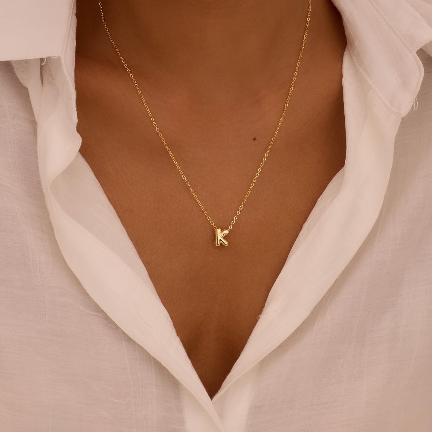 CUEZIY 14K Gold Plated Bubble Letter Necklace Initial Necklaces for Women Dainty Personalized Charm Pendant Name Necklace Cute Non Tarnish Fashion Accessories Teen Gift Trendy Stuff Jewelry Gifts