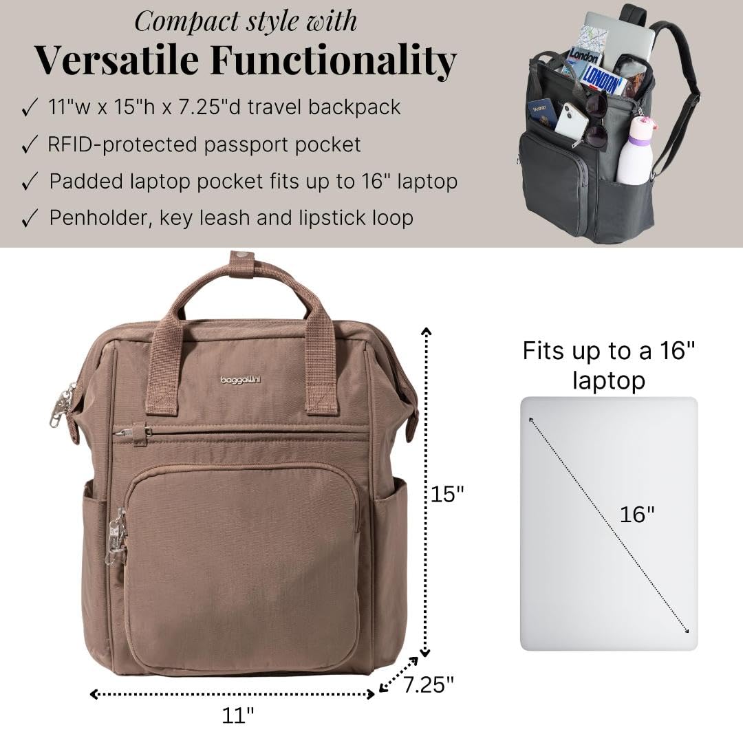 Baggallini Securtex Anti-Theft Windsor Backpack for Travel, Work & College, RFID & Locking Zipper, Up to 16" Laptop