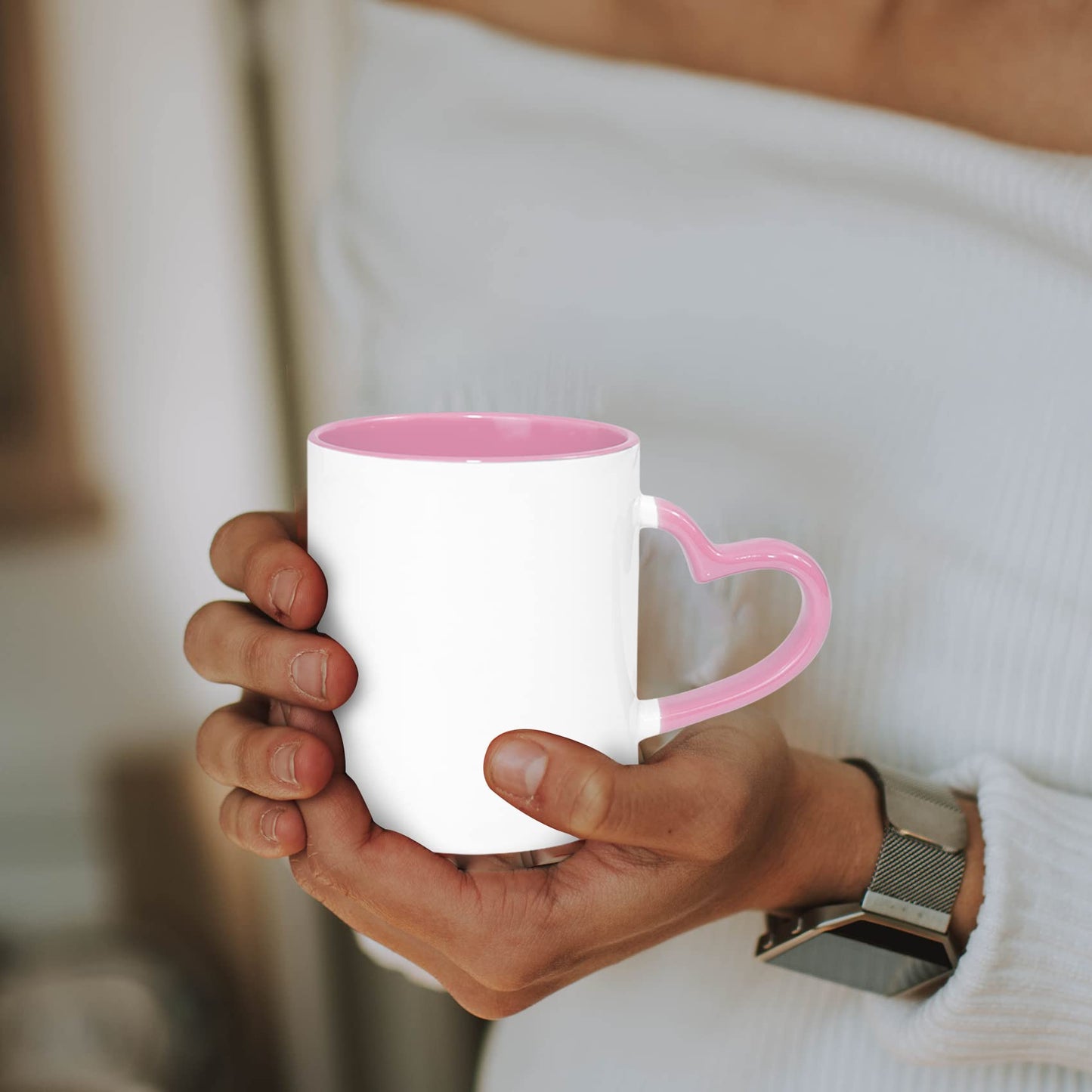 MR.R 11oz Ceramic Coffee Mug, 36PCS Set, Sublimation Blank, Pink, Modern Heart Design, Dishwasher Safe, Reusable