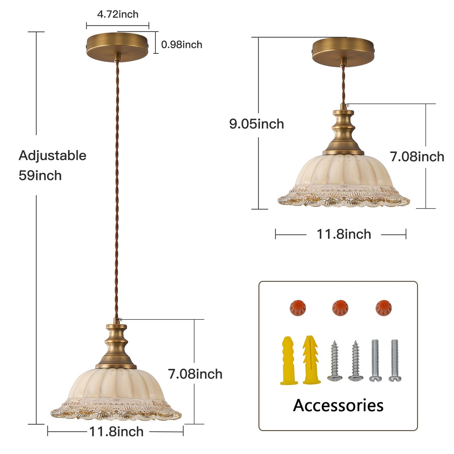 HDDFL Glass Pendant Lights Modern Pendant Lighting Fixtures 11.8 in Hanging Lamp for Kitchen Island Bedroom Dining Room Coffee Shop Hallway Brown and Brass