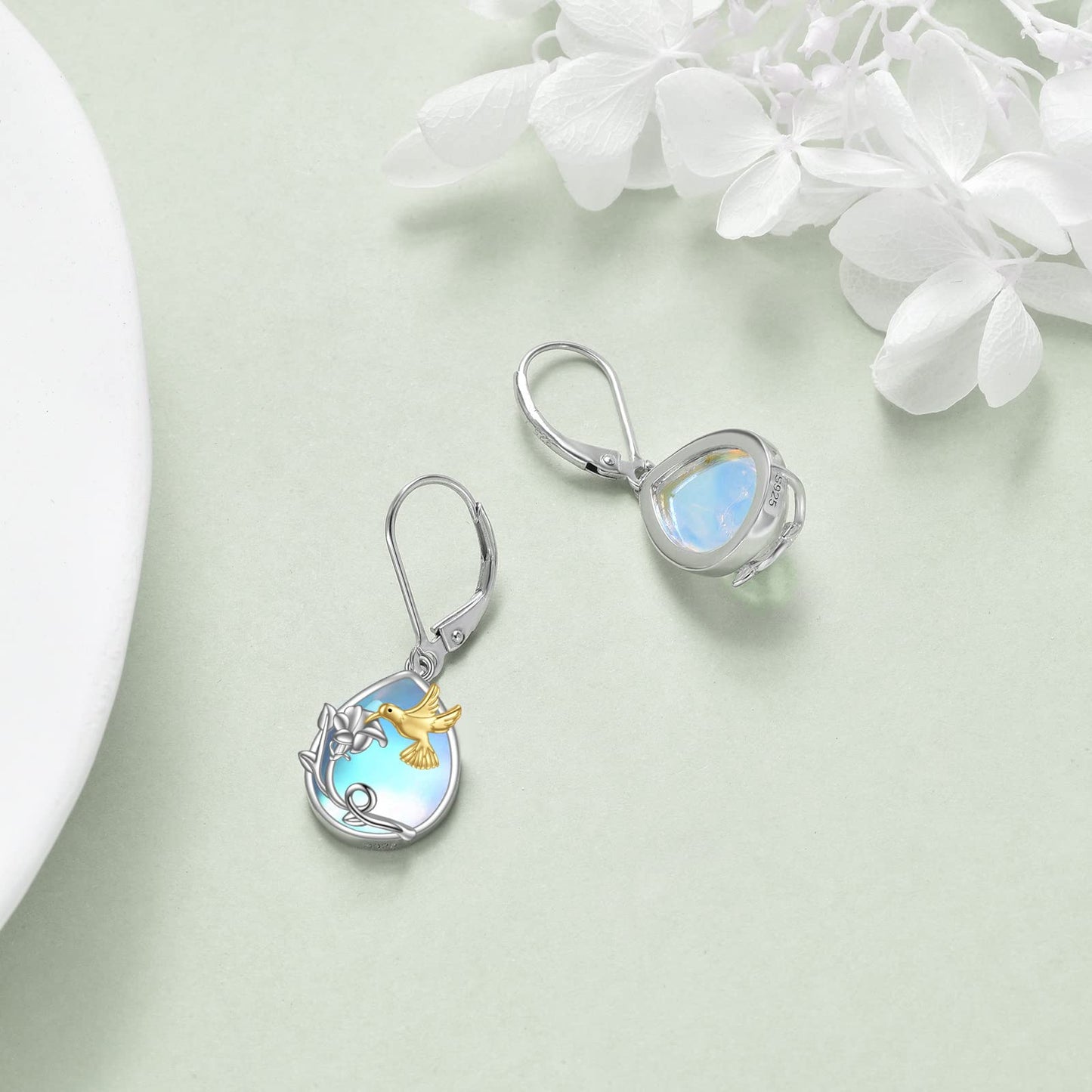 YFN Hummingbird Earrings Bird Teardrop Dangle Leverback Earrings 925 Sterling Silver Hummingbird Jewelry Gifts for Women