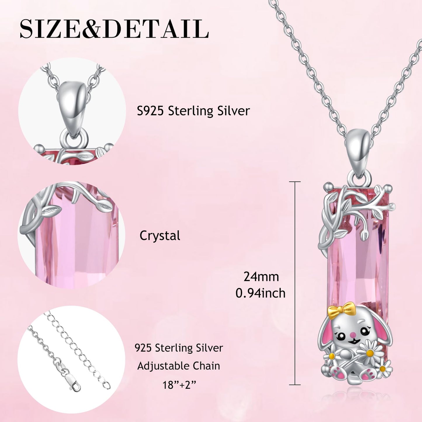 AENEAS Bunny Necklace 925 Sterling Silver Rabbit Pendant Necklace Pink Crystal Bunny Jewelry Gift for Women Wife Daughter